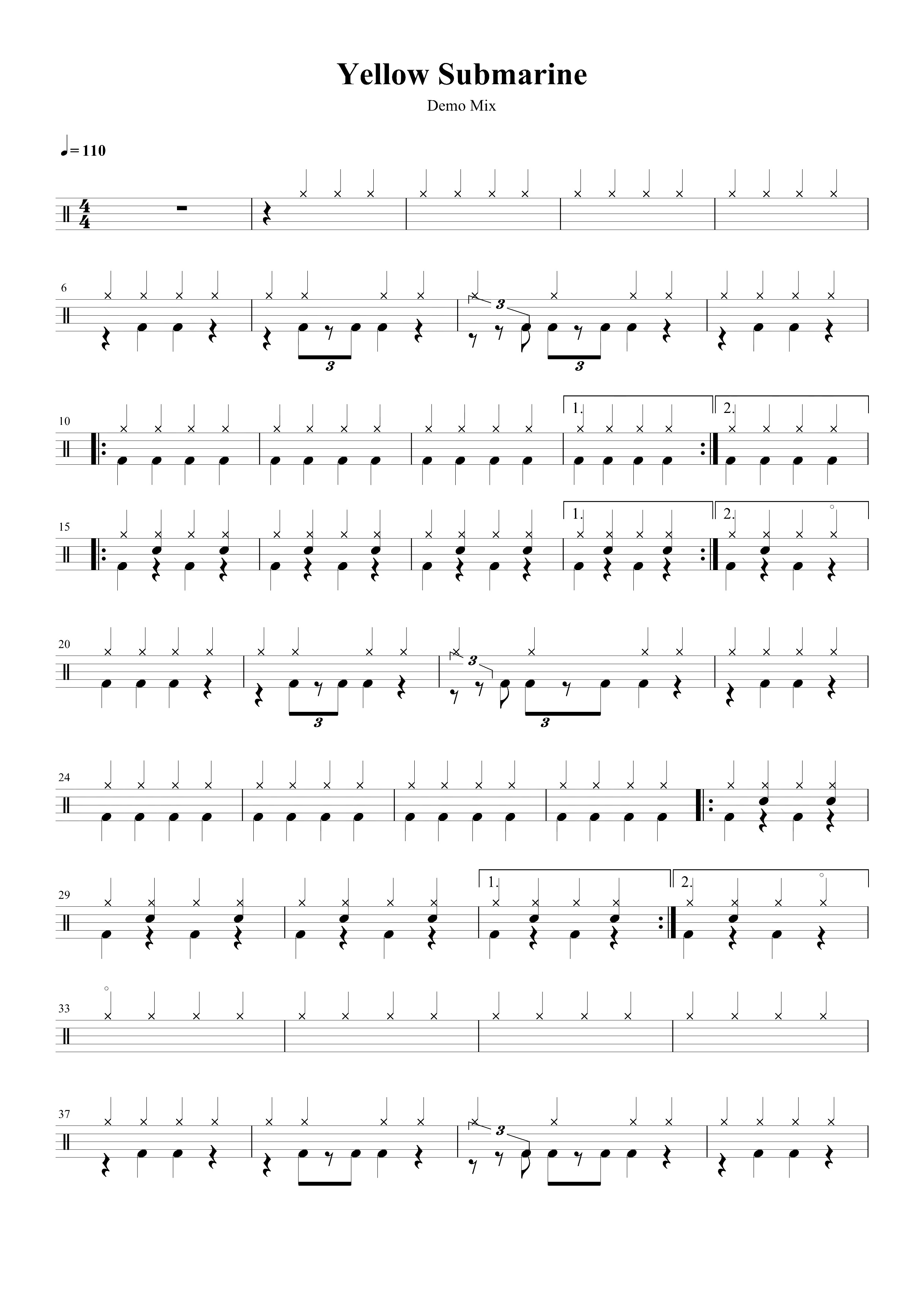 Yellow Submarine 鼓谱预览