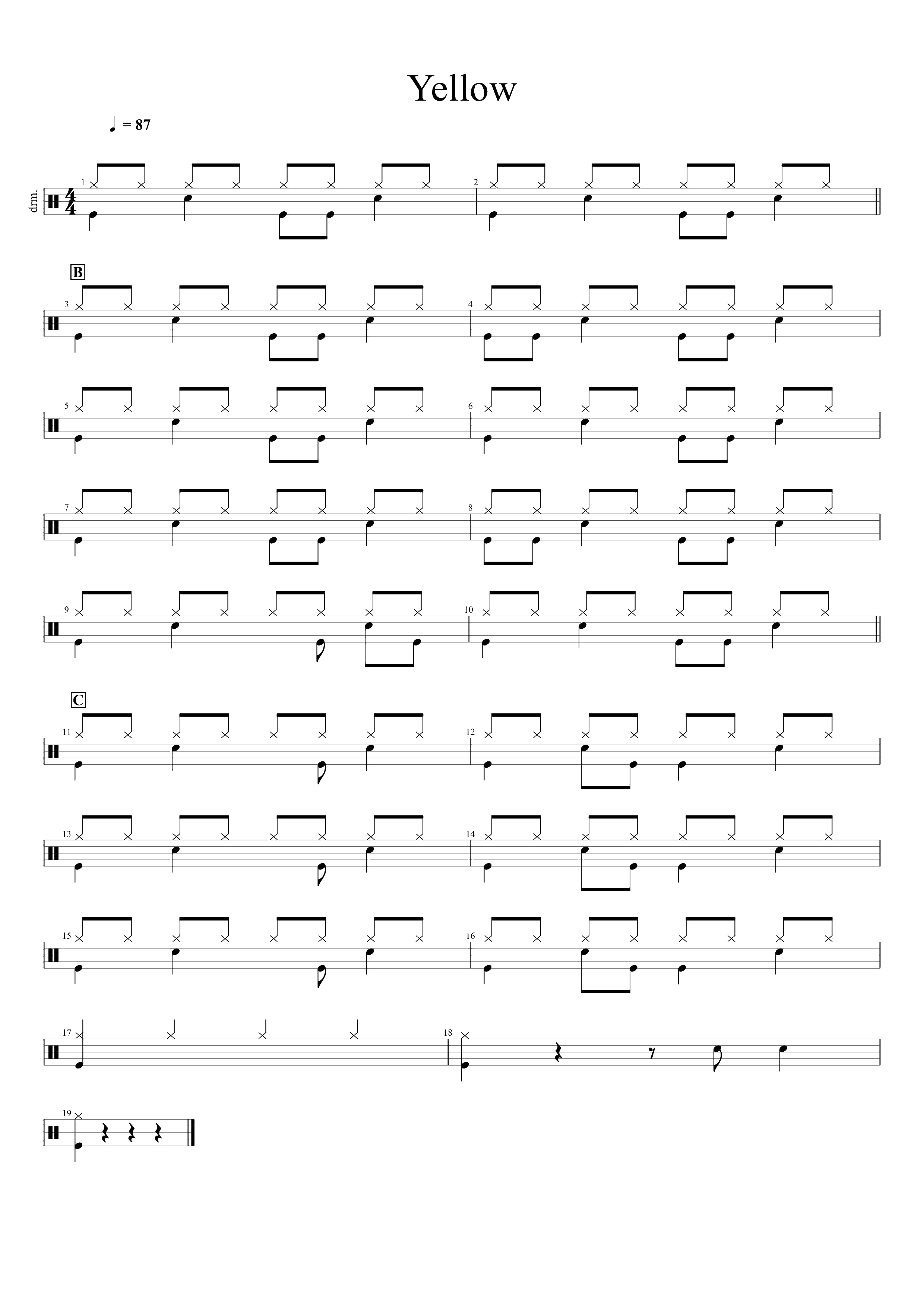 Yellow 鼓谱预览