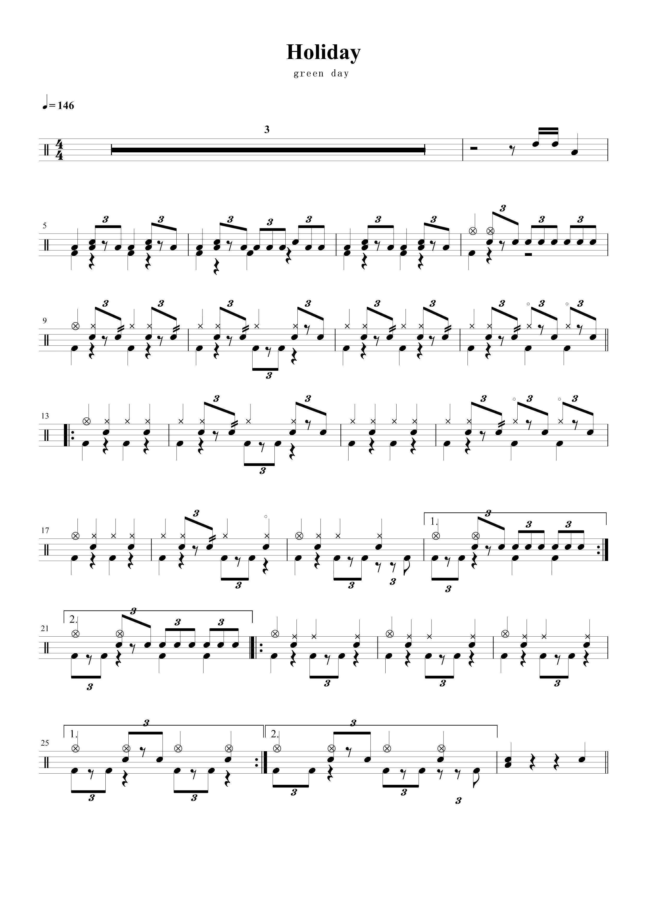 Holiday 鼓谱预览