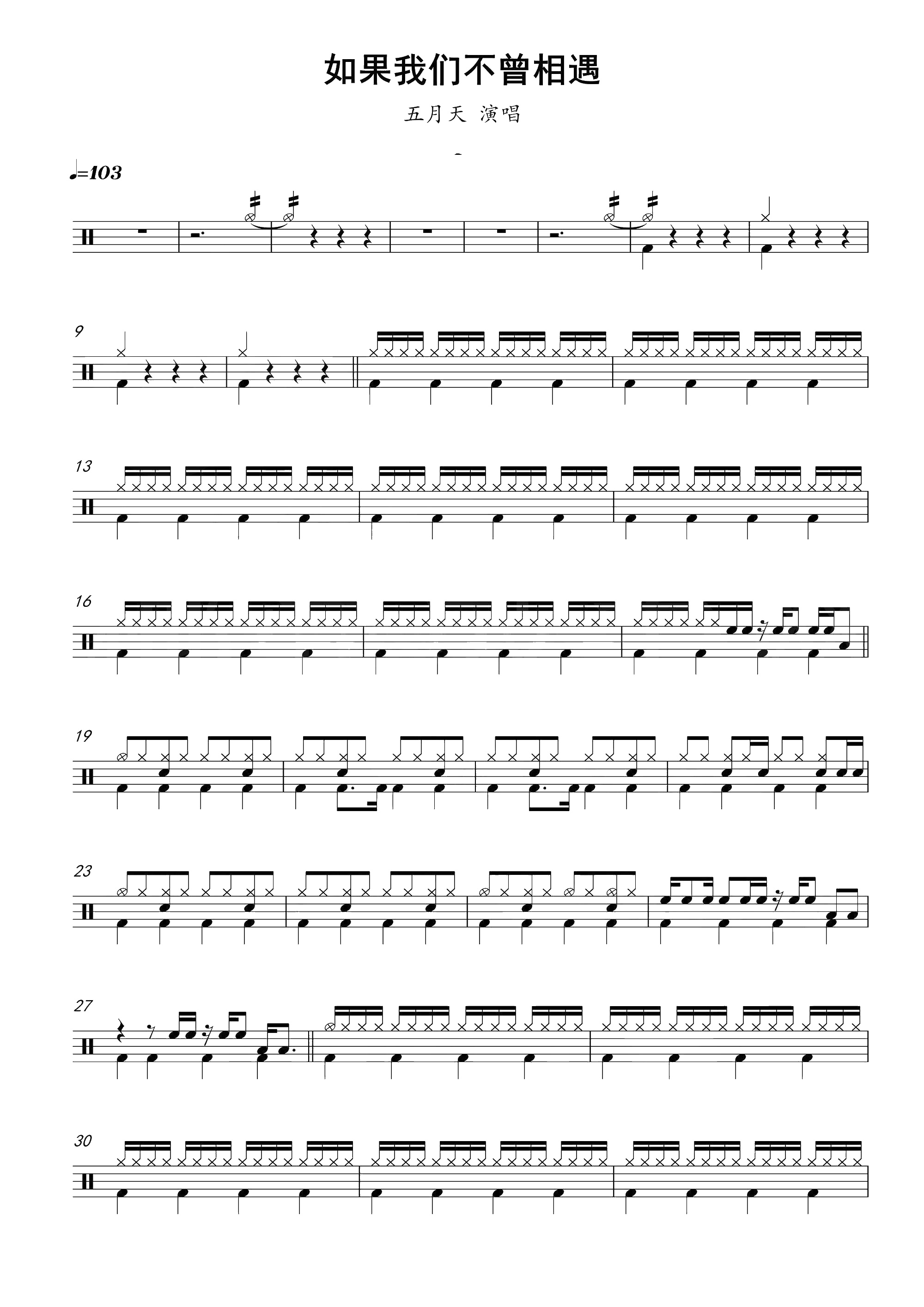 如果我们不曾相遇 鼓谱预览