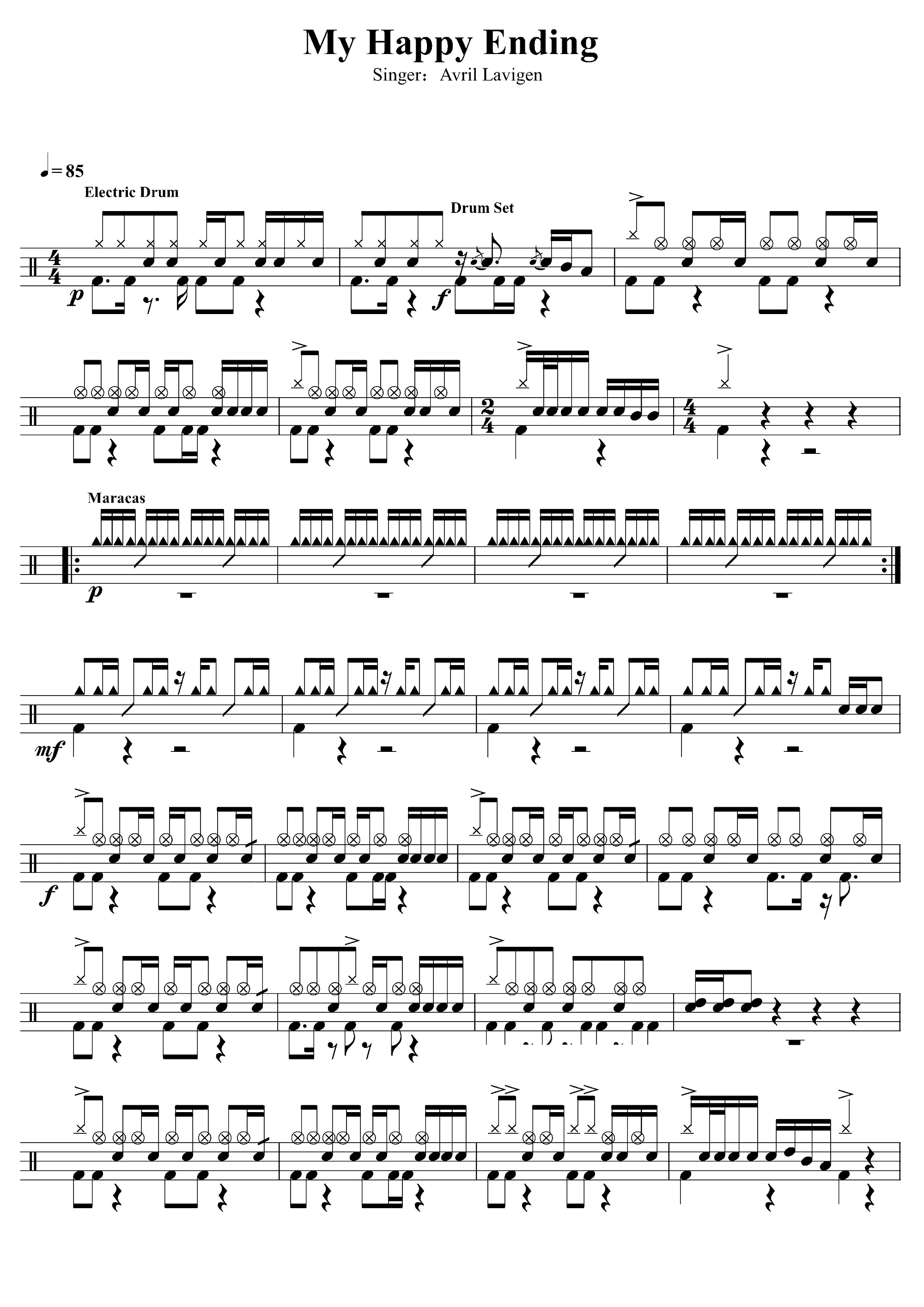 My Happy Ending 鼓谱预览