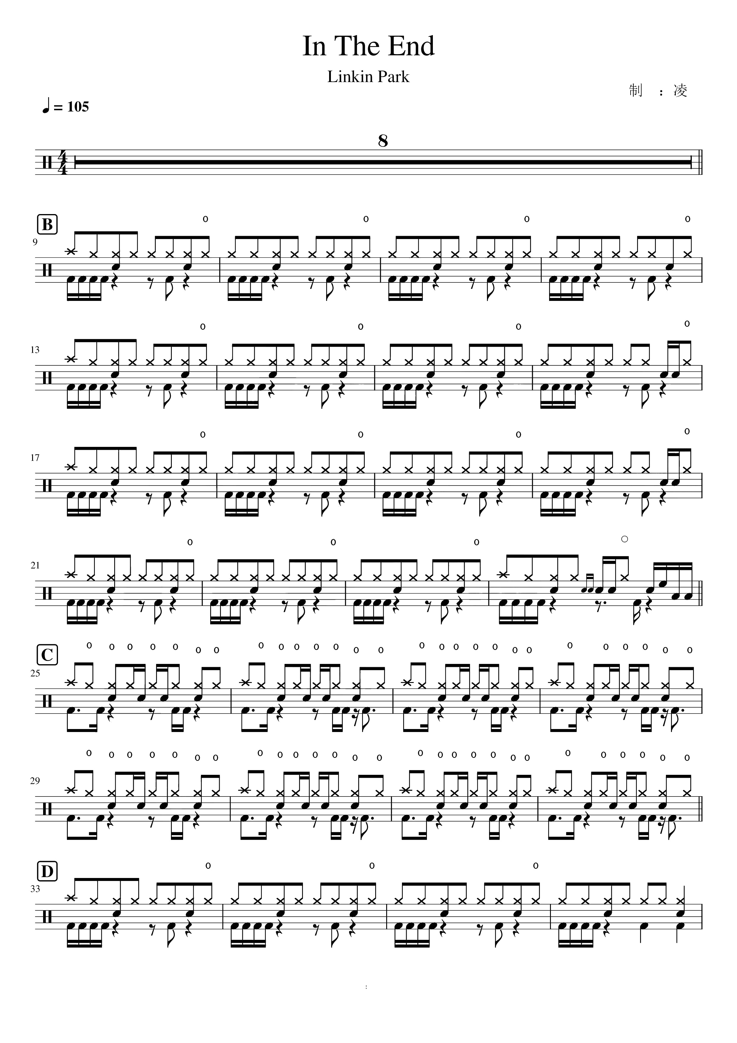 In The End 鼓谱预览