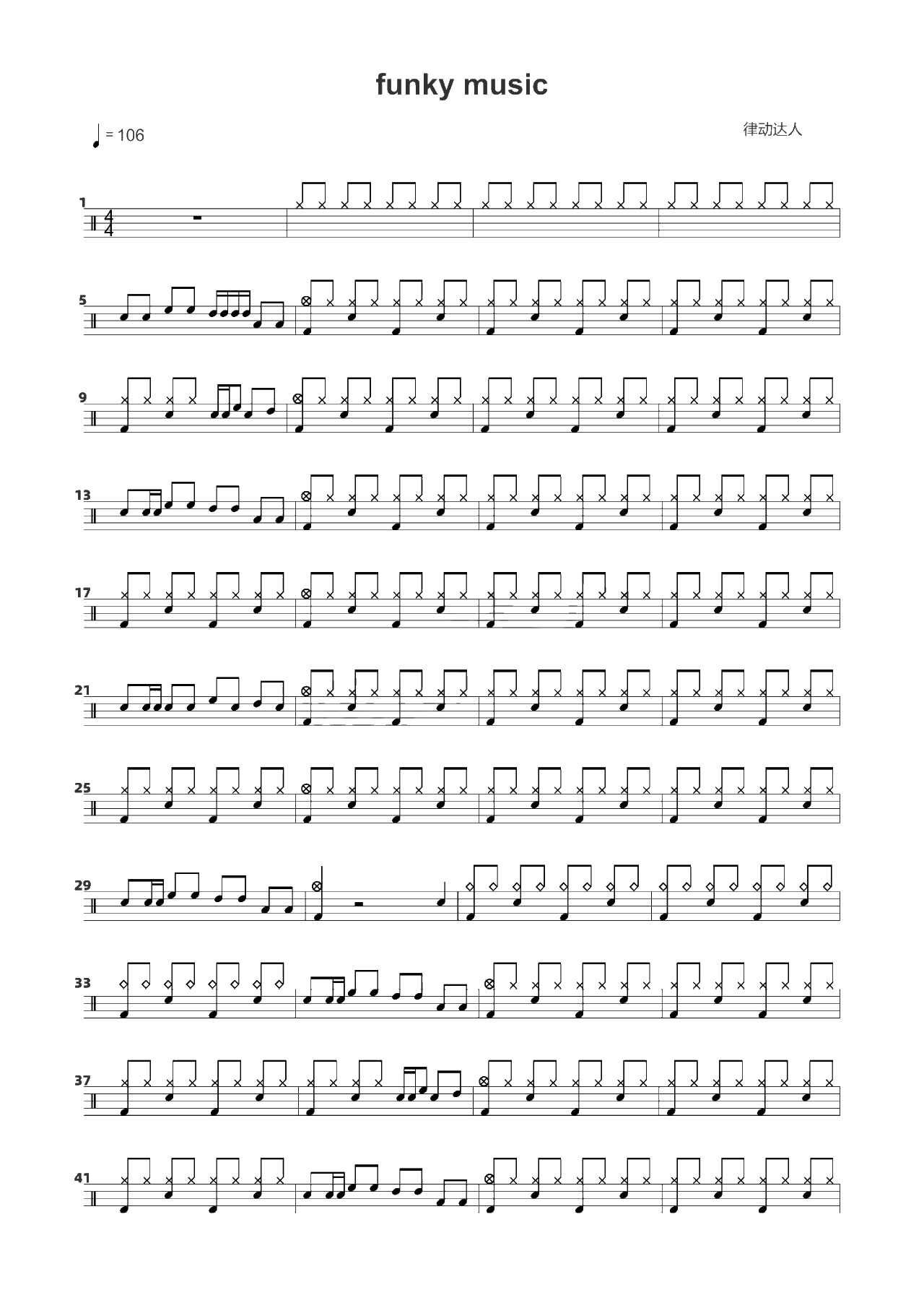 funky music 鼓谱预览