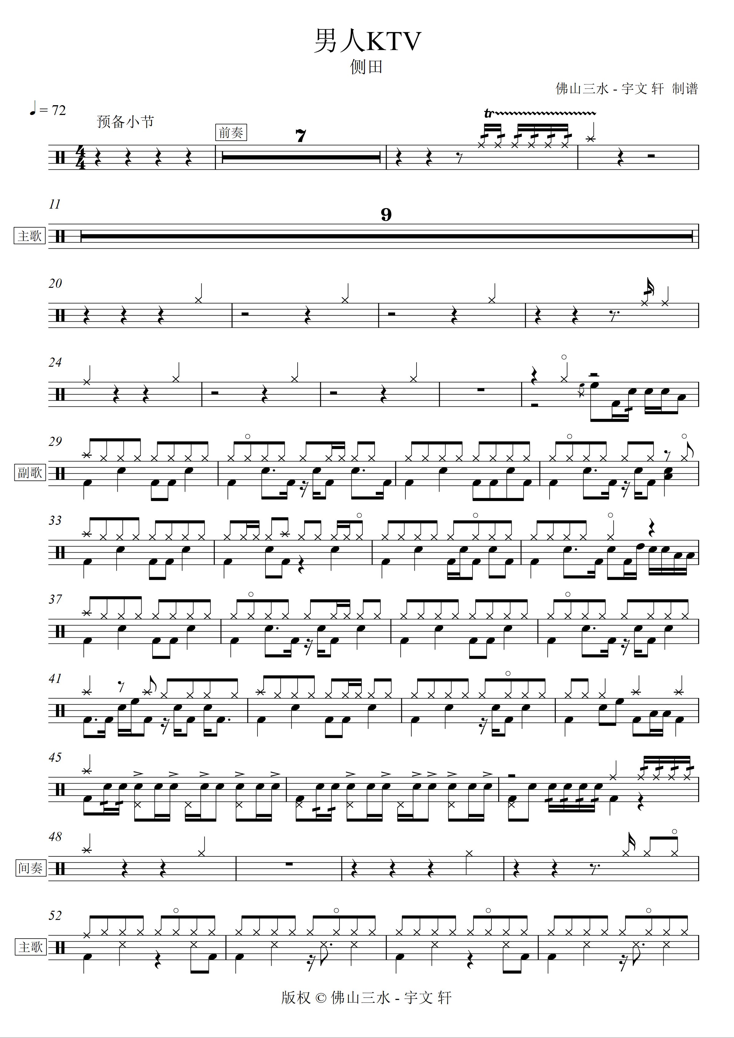 男人KTV 鼓谱预览