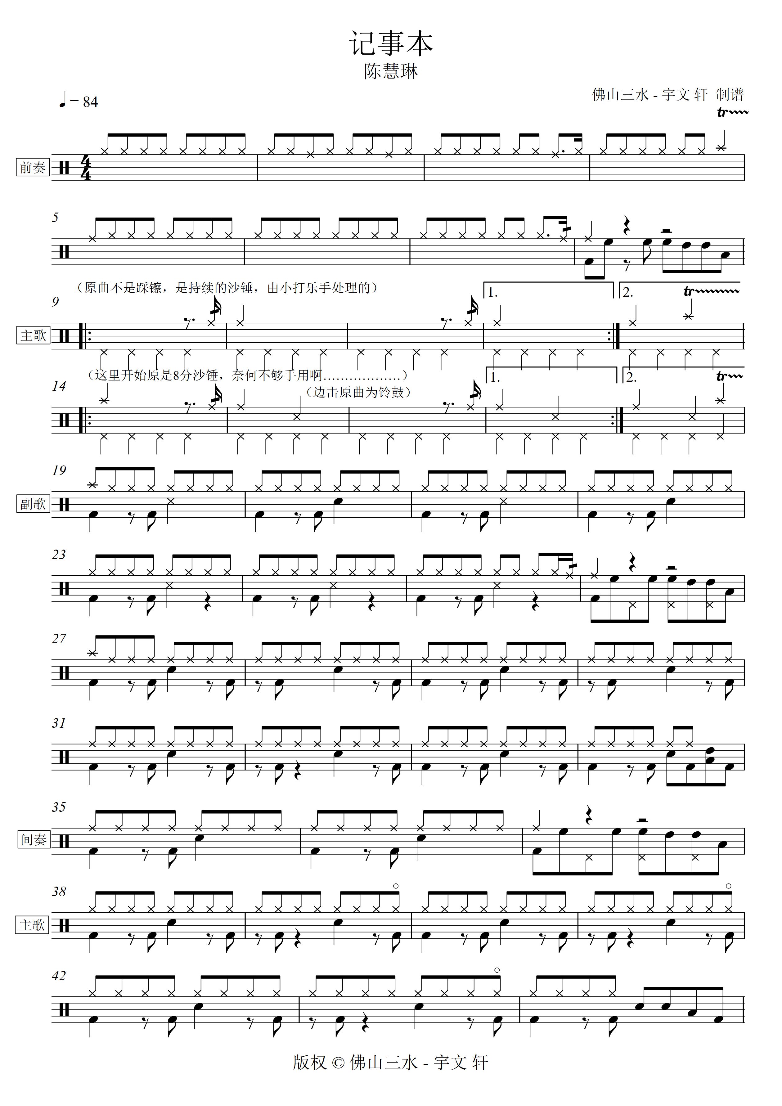 记事本 鼓谱预览