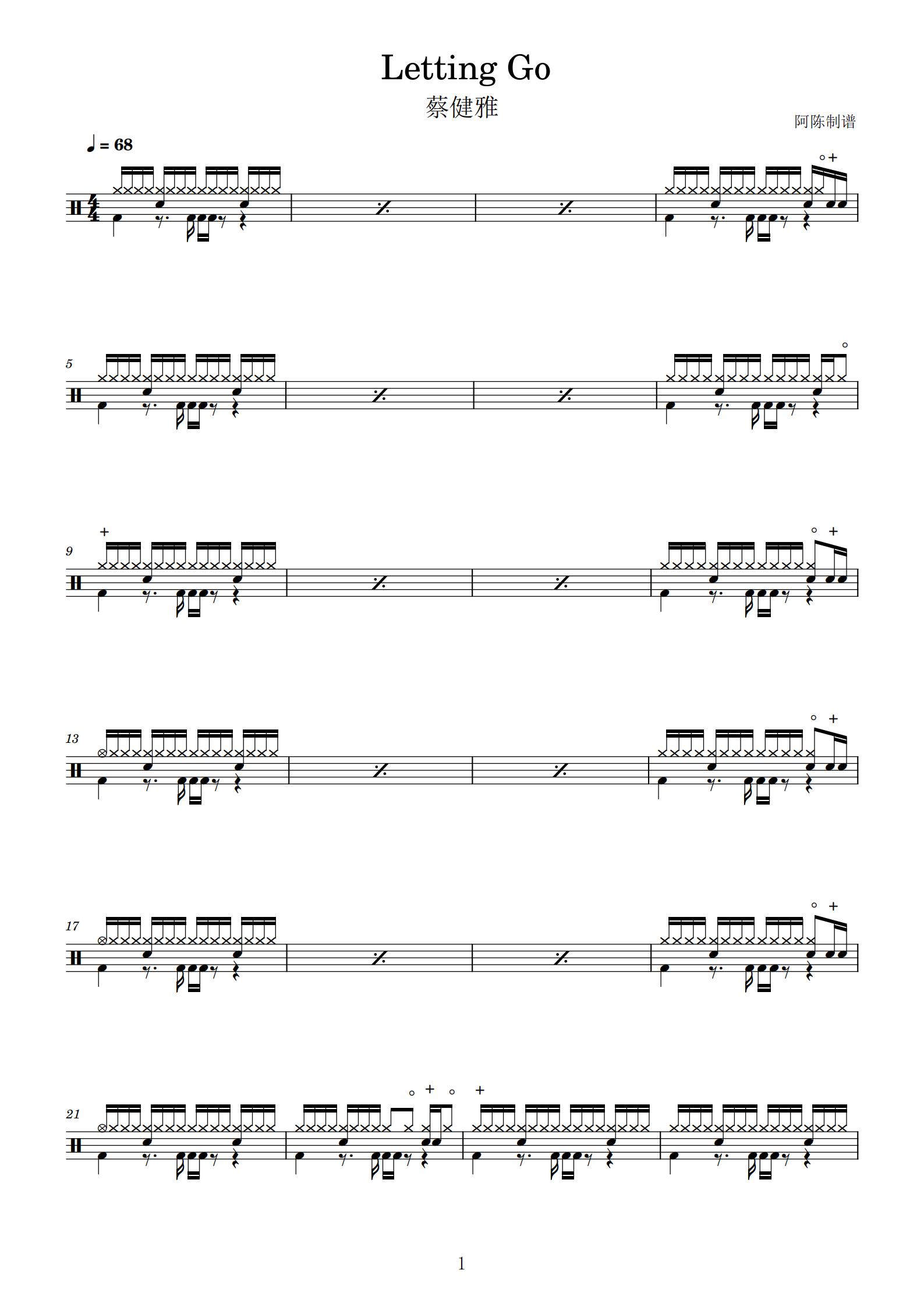 Letting Go 鼓谱预览