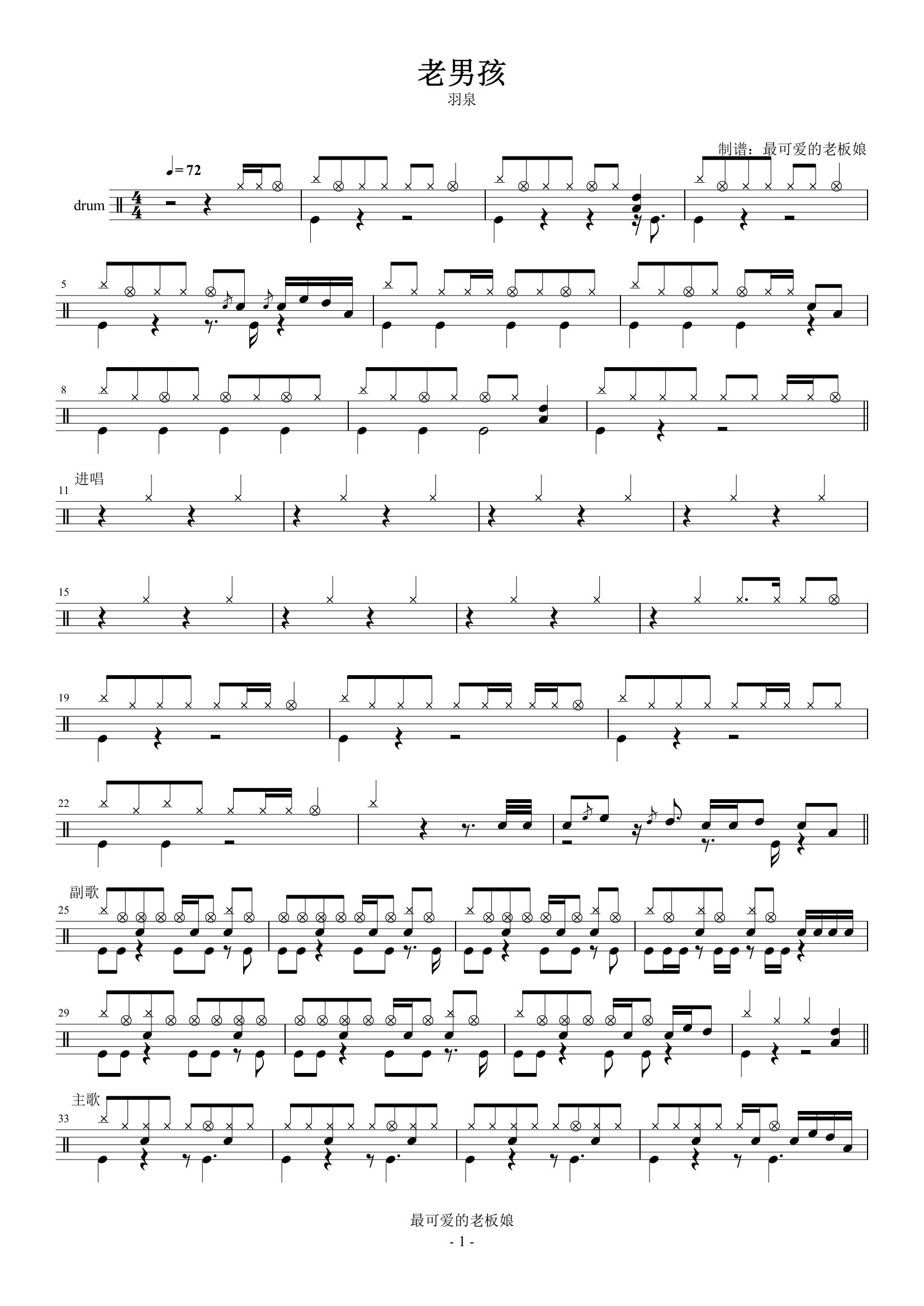 老男孩 鼓谱预览