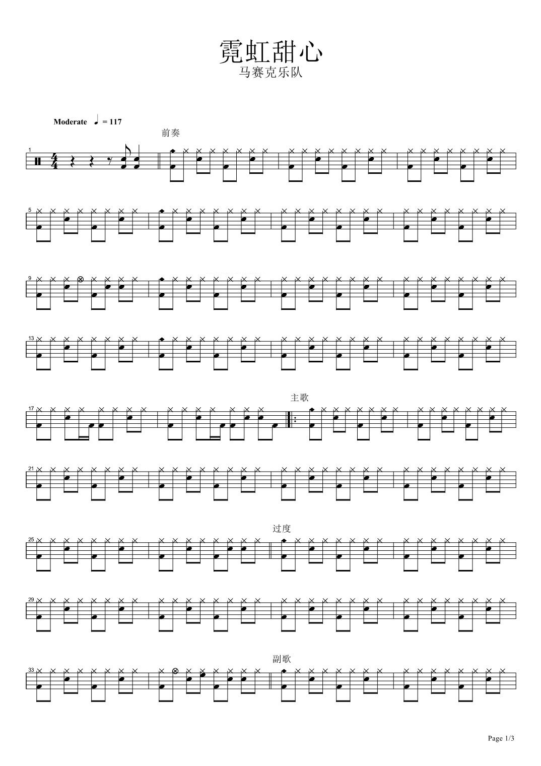 霓虹甜心 鼓谱预览