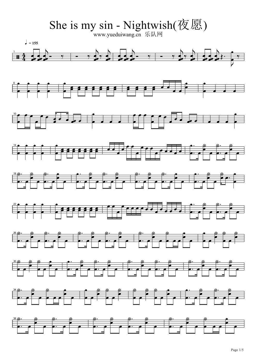 She Is My Sin 鼓谱预览