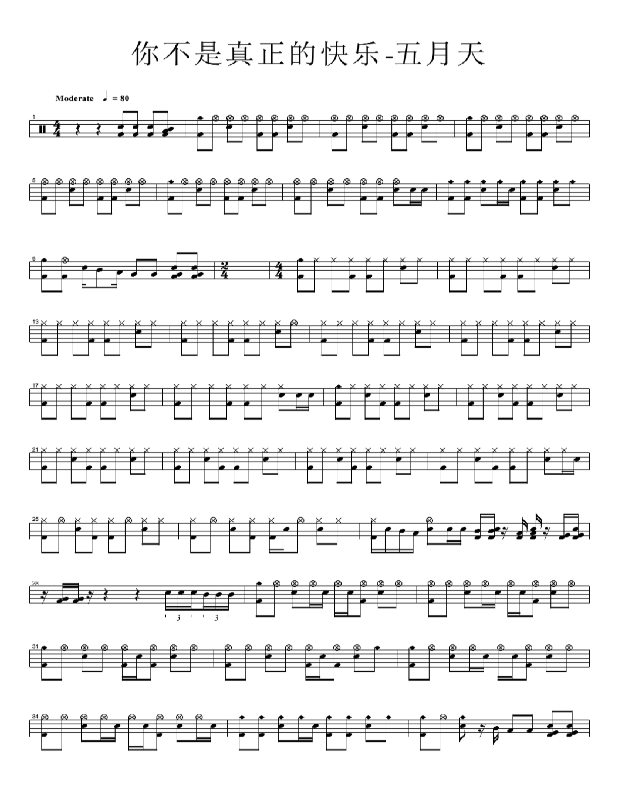 你不是真正的快乐 鼓谱预览