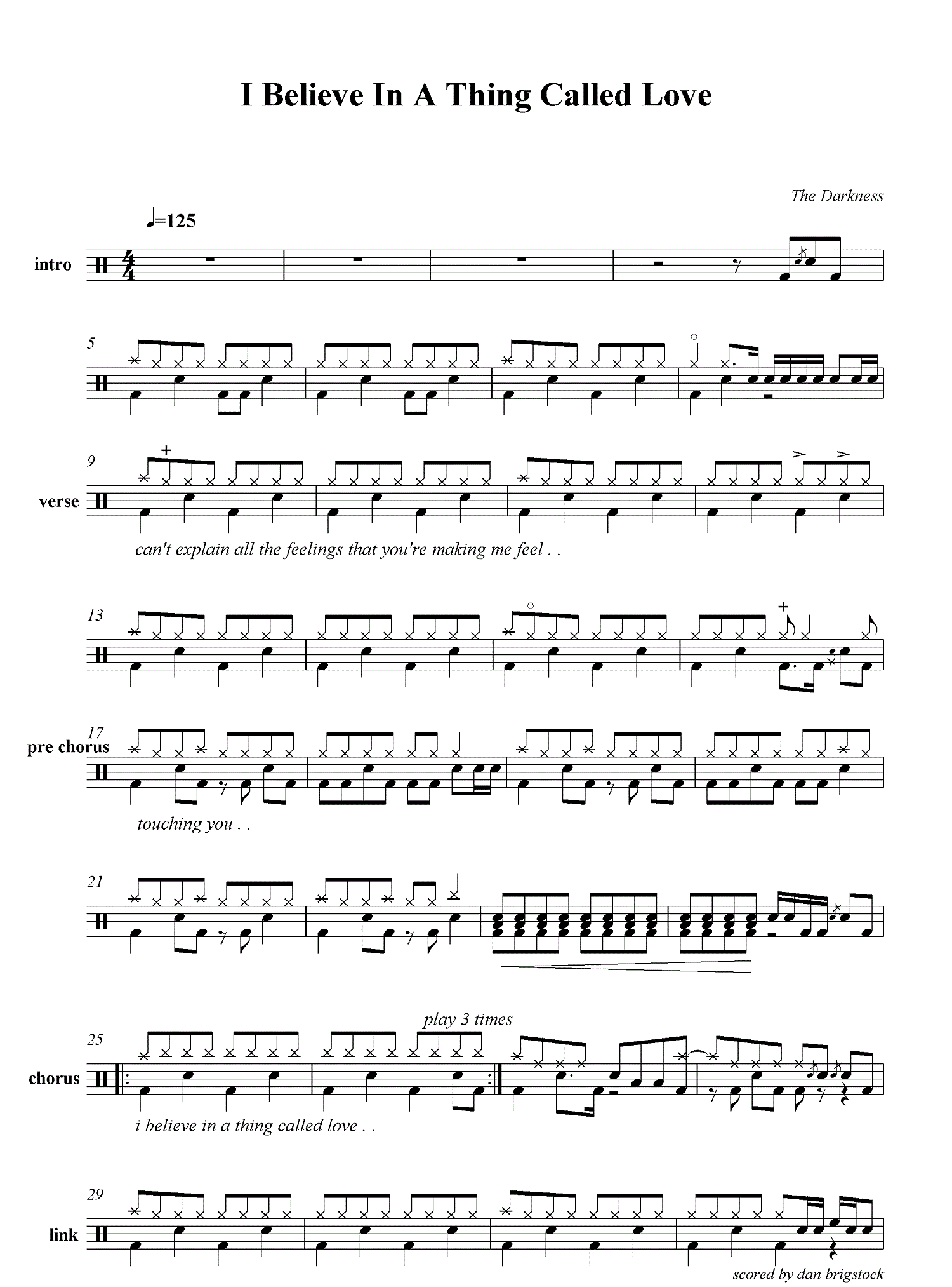 I believe in a thing called love 鼓谱预览