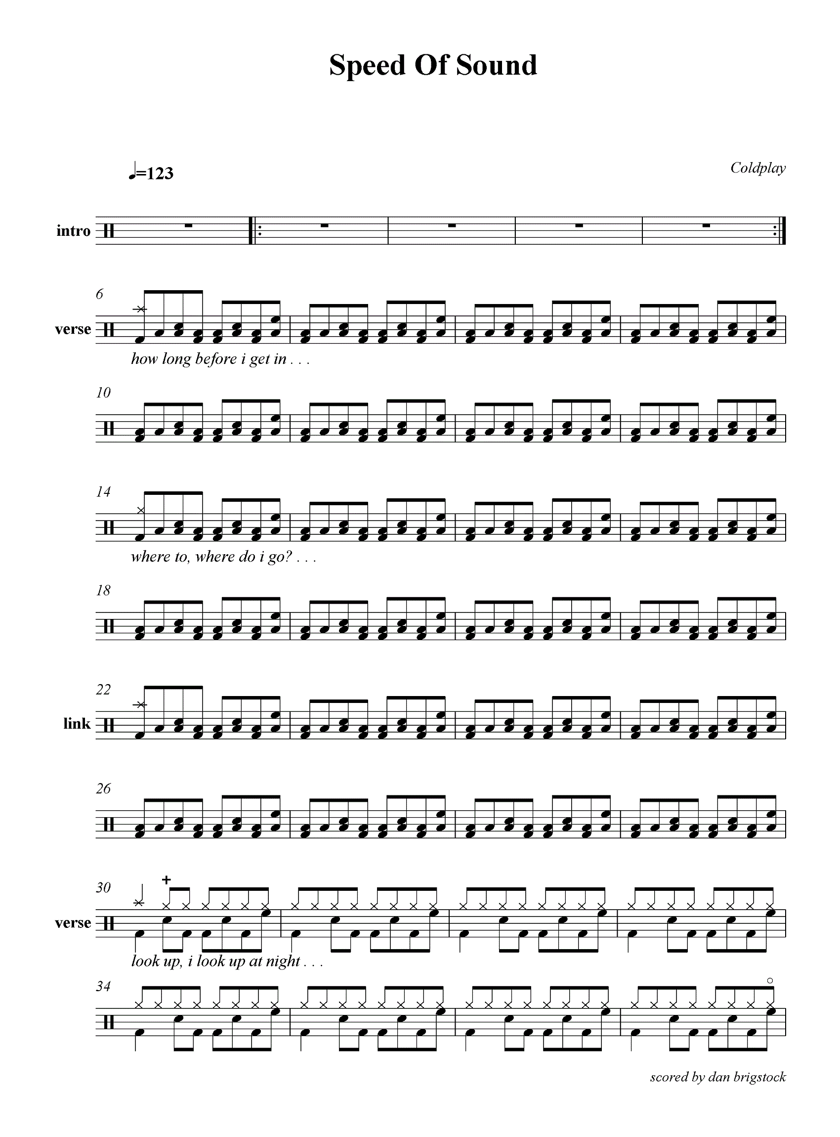 Speed of sound 鼓谱预览