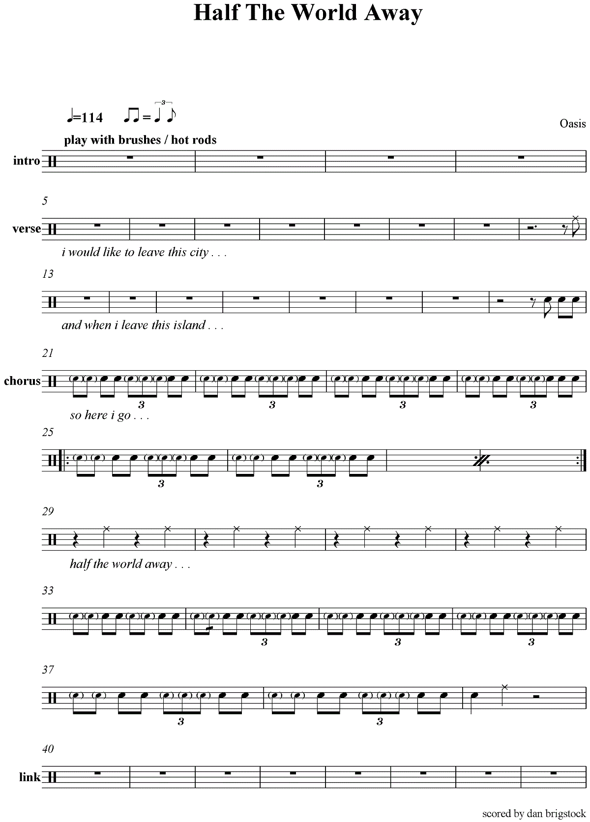 Half the world away 鼓谱预览