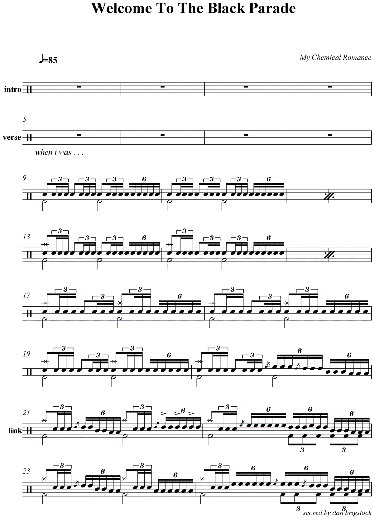 Welcome to the black parade 鼓谱预览