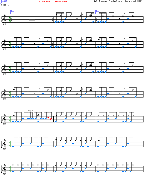 In the end 鼓谱预览