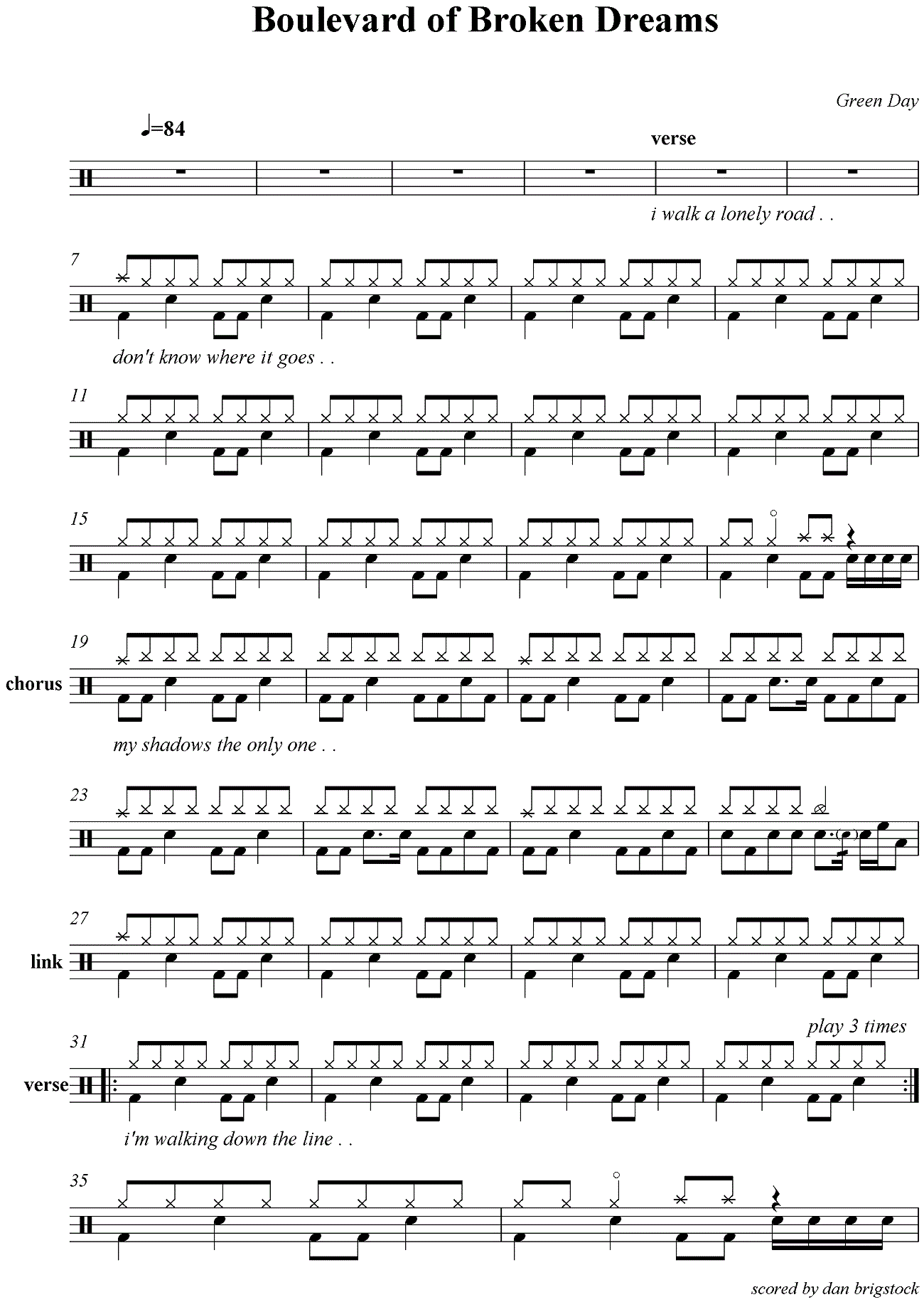 Boulevard of broken dreams 鼓谱预览