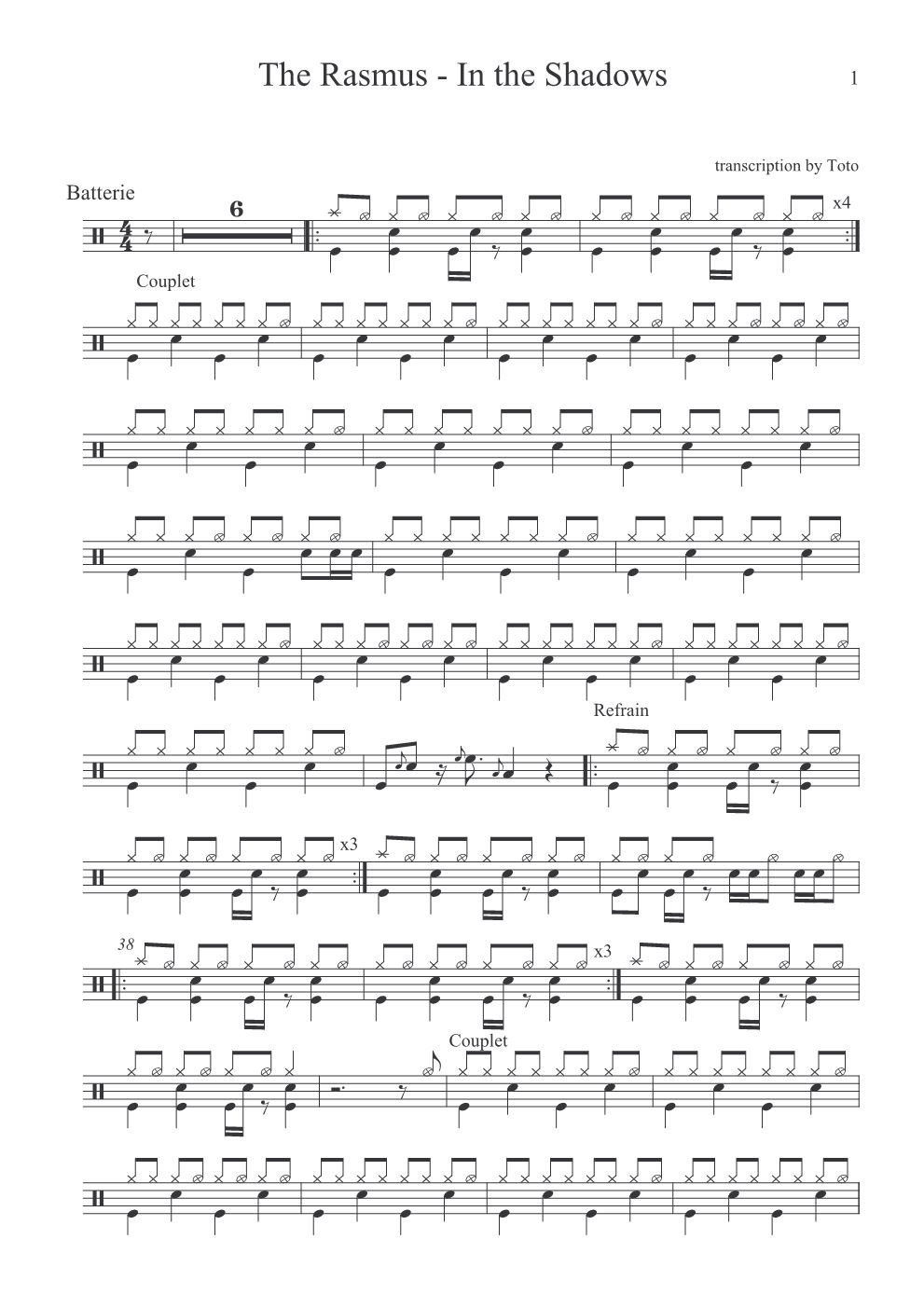 In the shadows 鼓谱预览