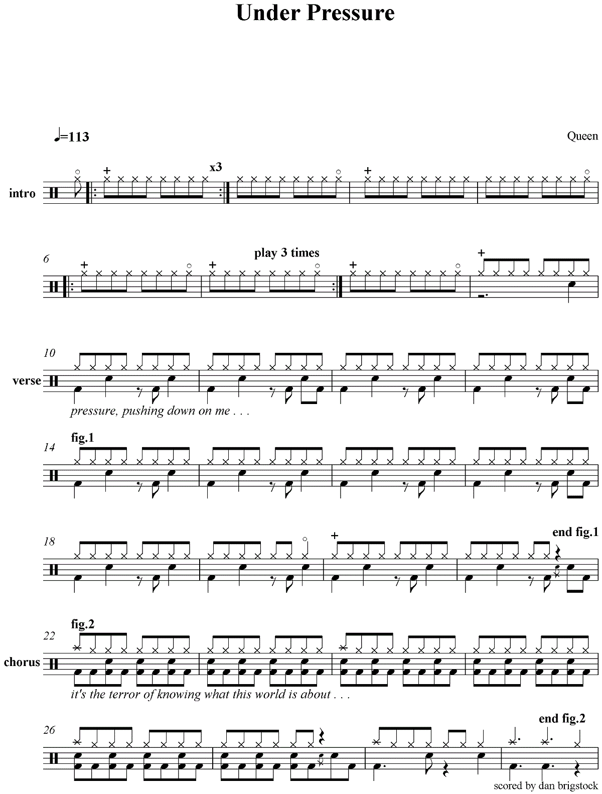 Under pressure 鼓谱预览