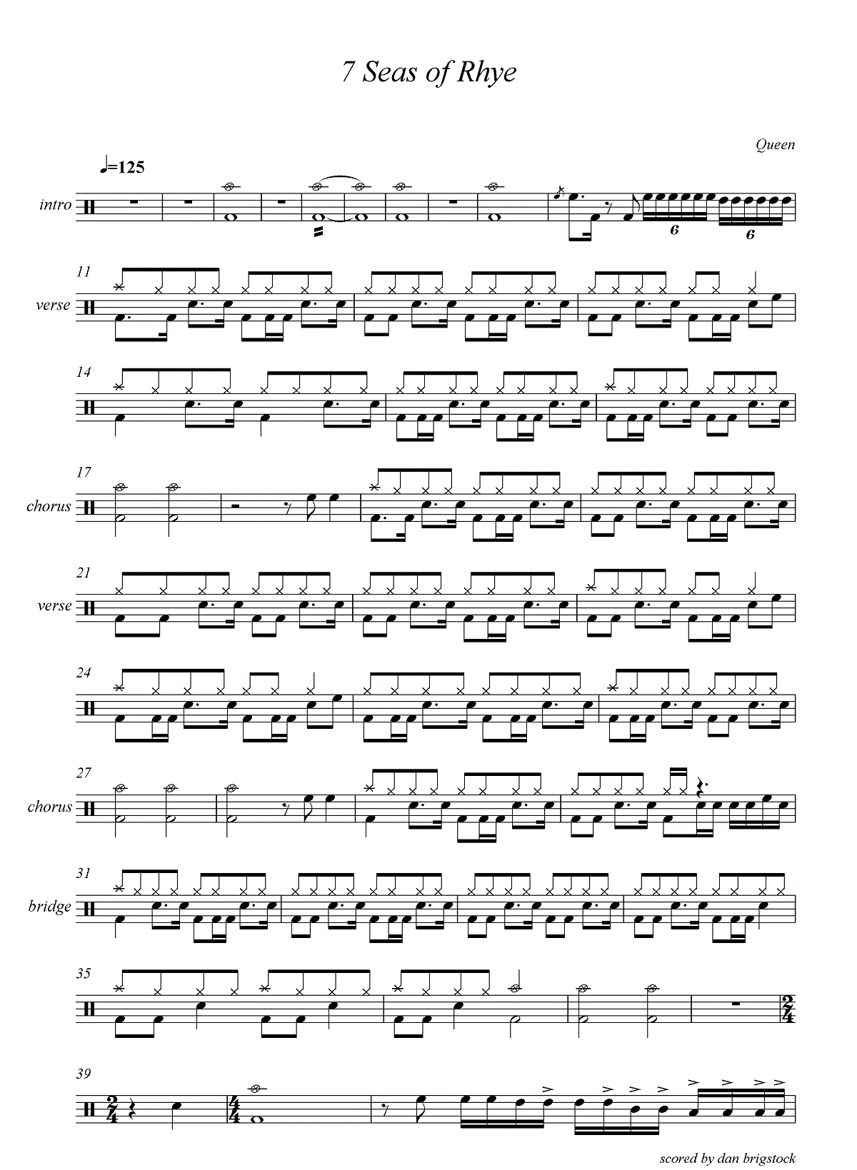 7 seas of Rhye 鼓谱预览