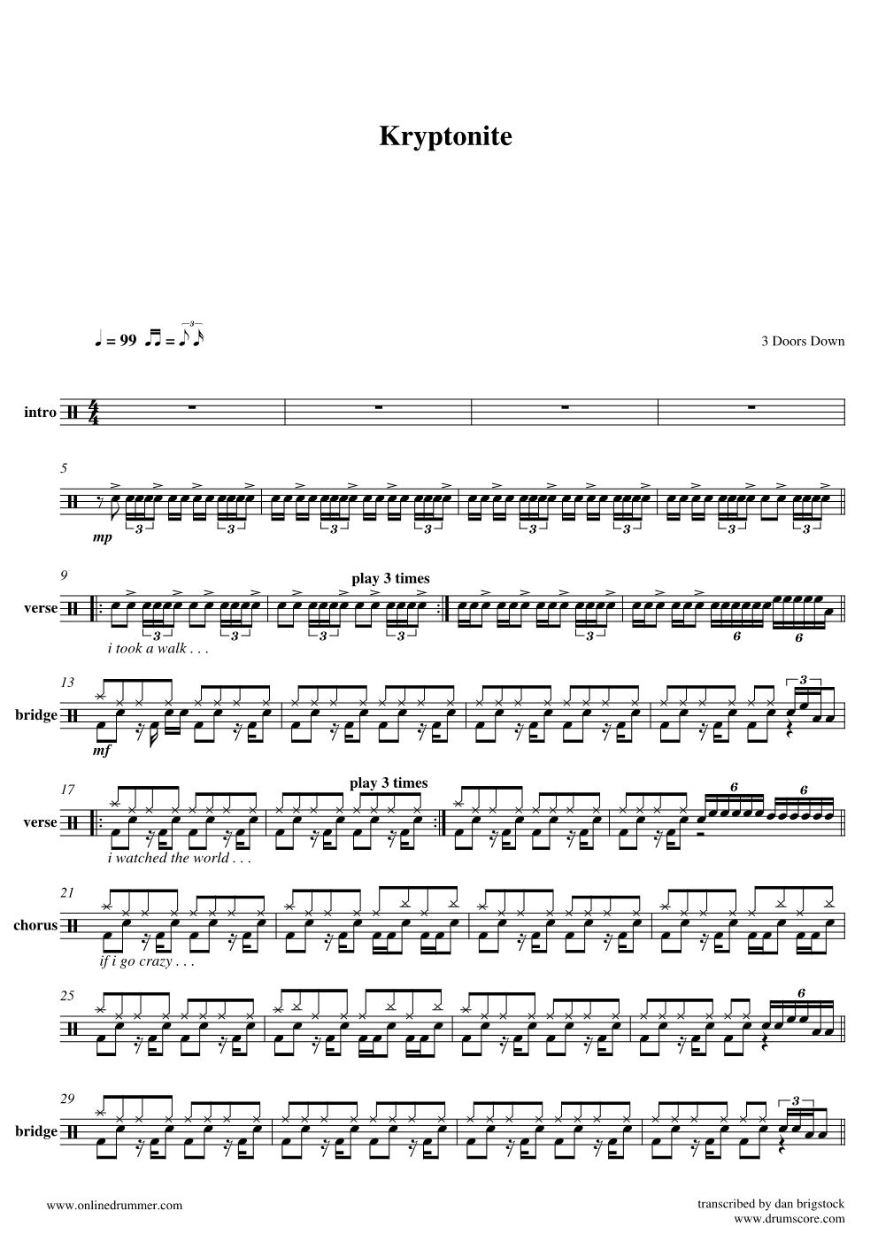 Kryptonite 鼓谱预览