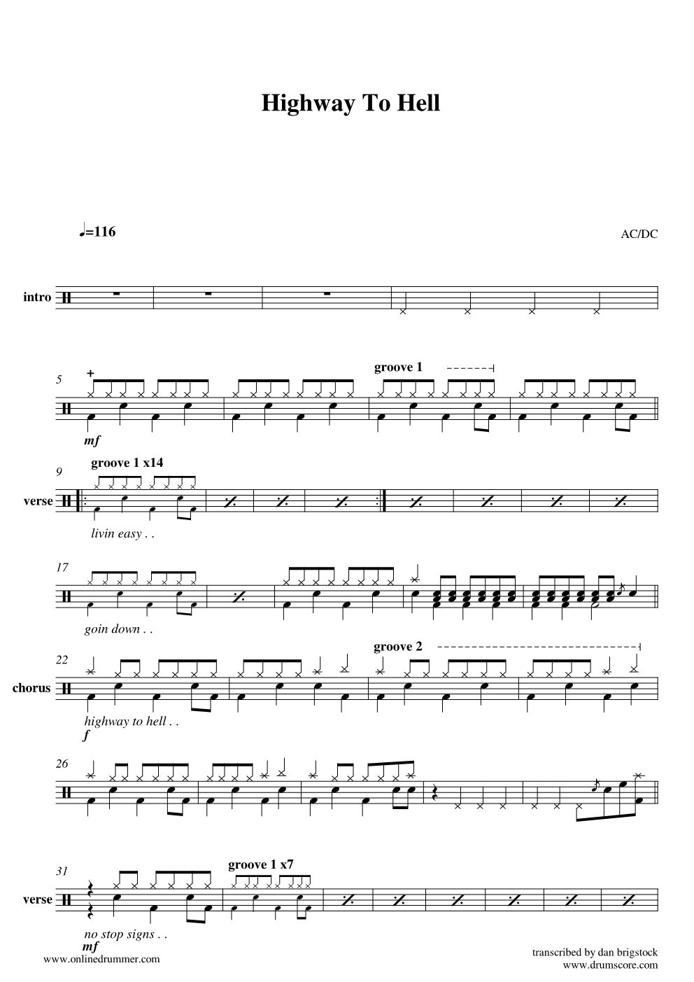 Highway To Hell 鼓谱预览