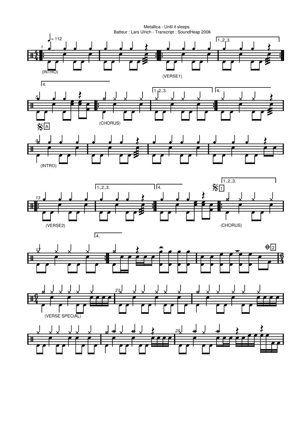 Until It Sleeps 鼓谱预览