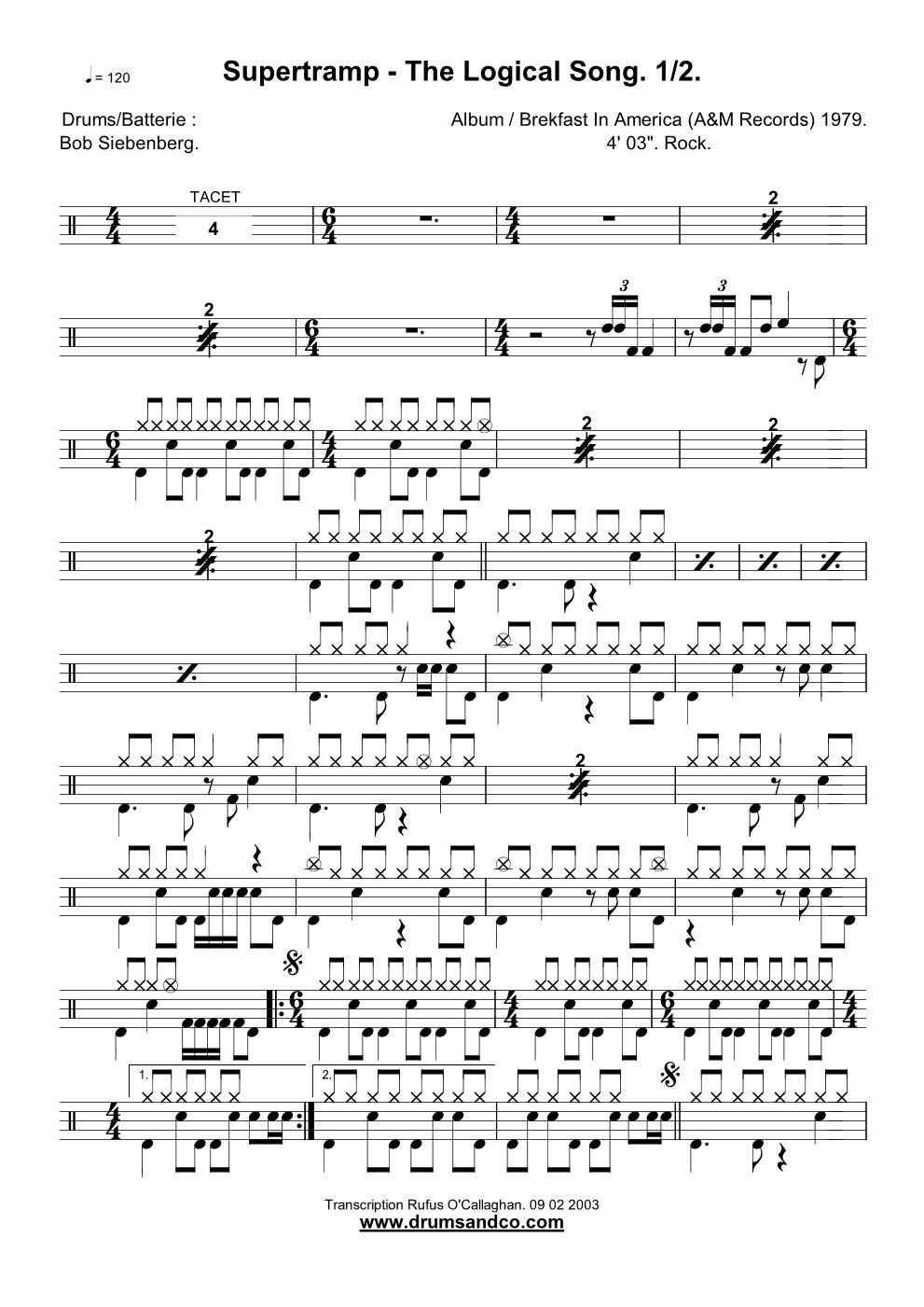 The Logical Song 鼓谱预览