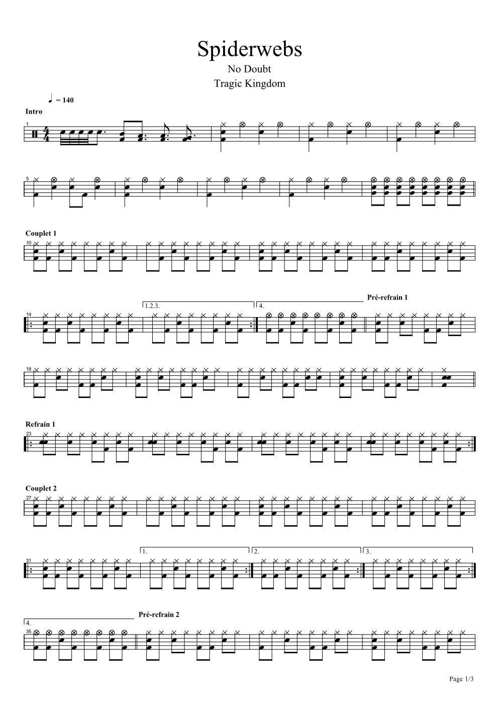 Spiderwebs 鼓谱预览