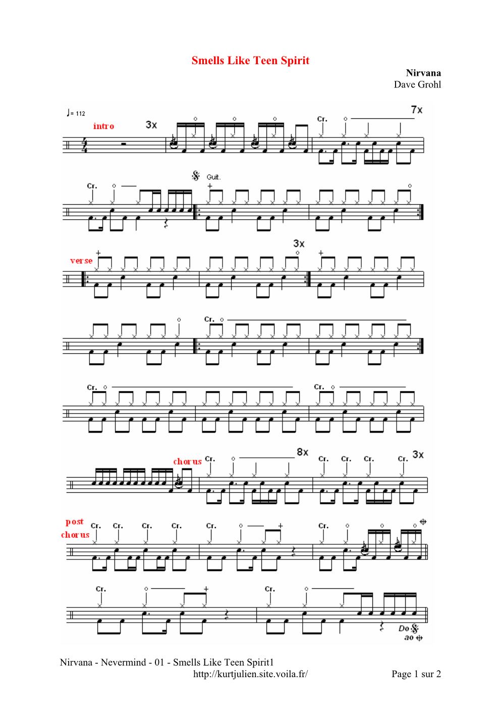 Smells Like Teen Spirit 鼓谱预览