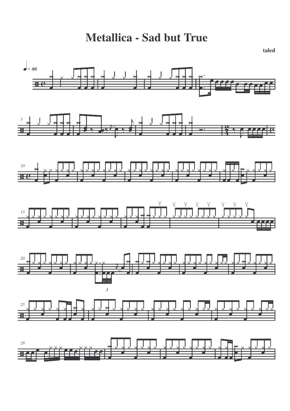 Sad But True 鼓谱预览