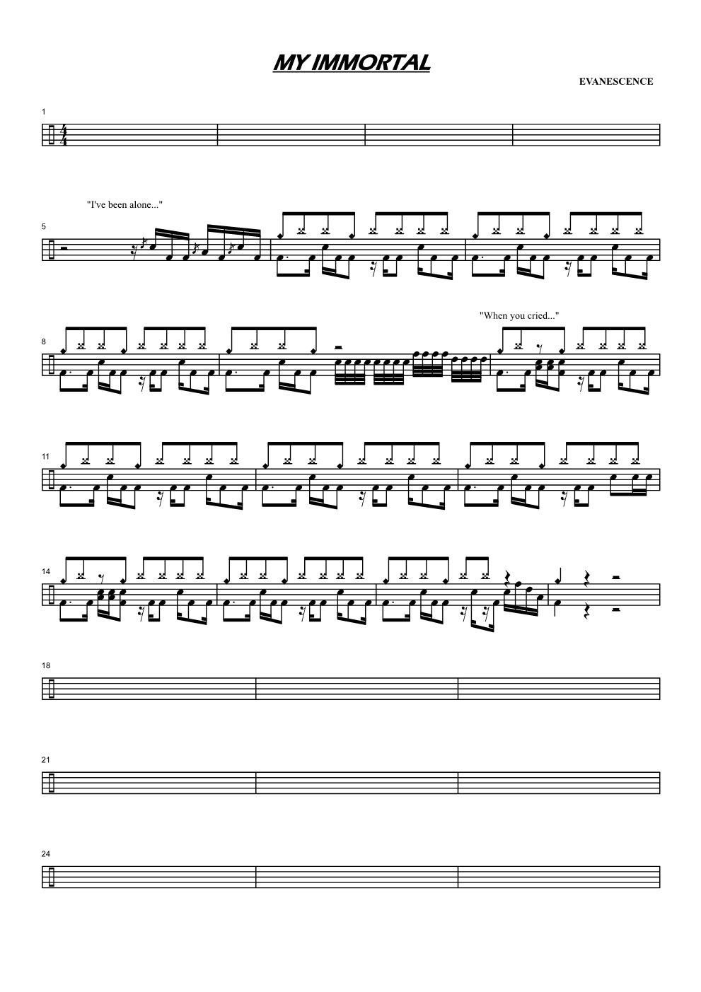 My Immortal 鼓谱预览