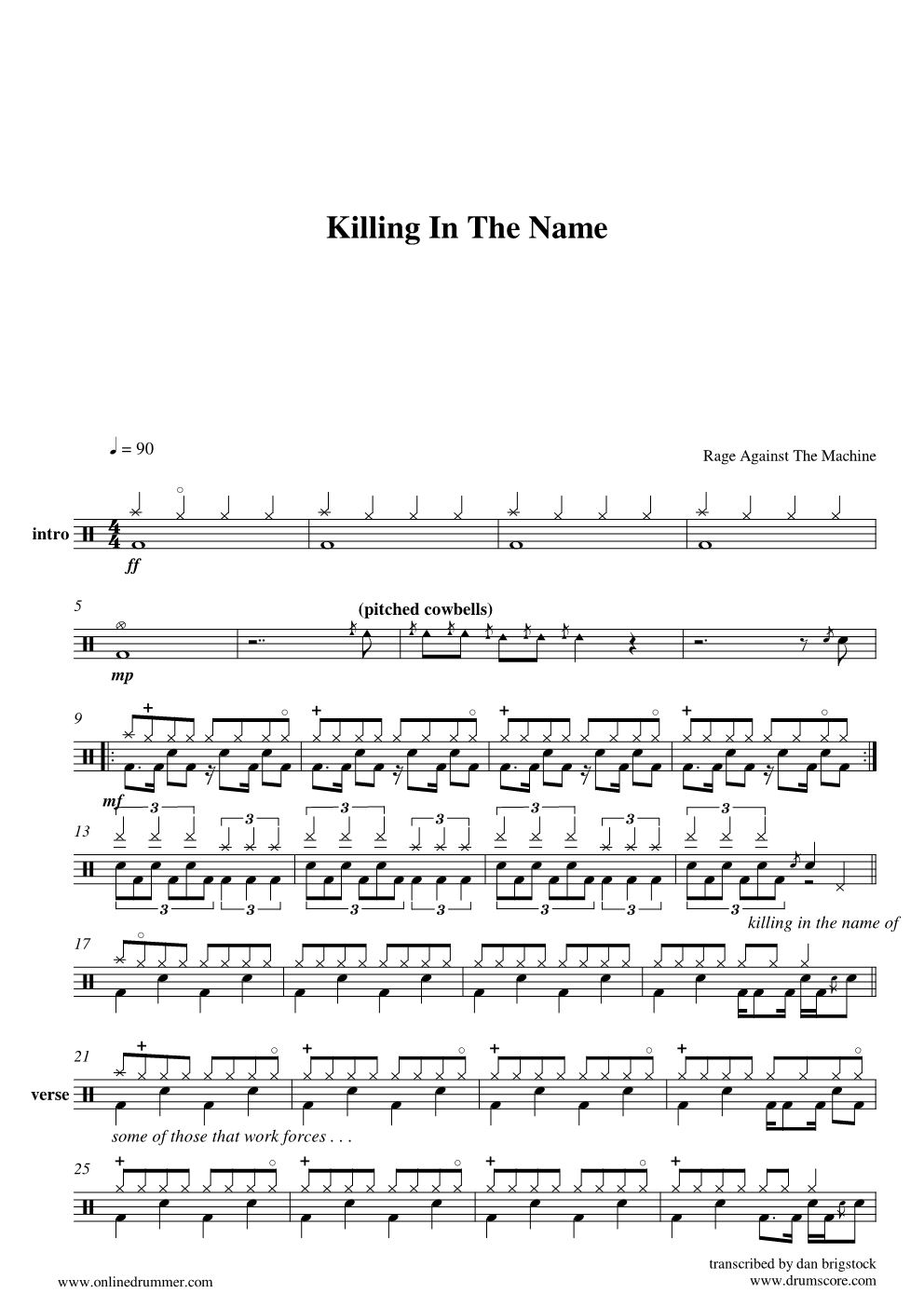 Killing In The Name 鼓谱预览