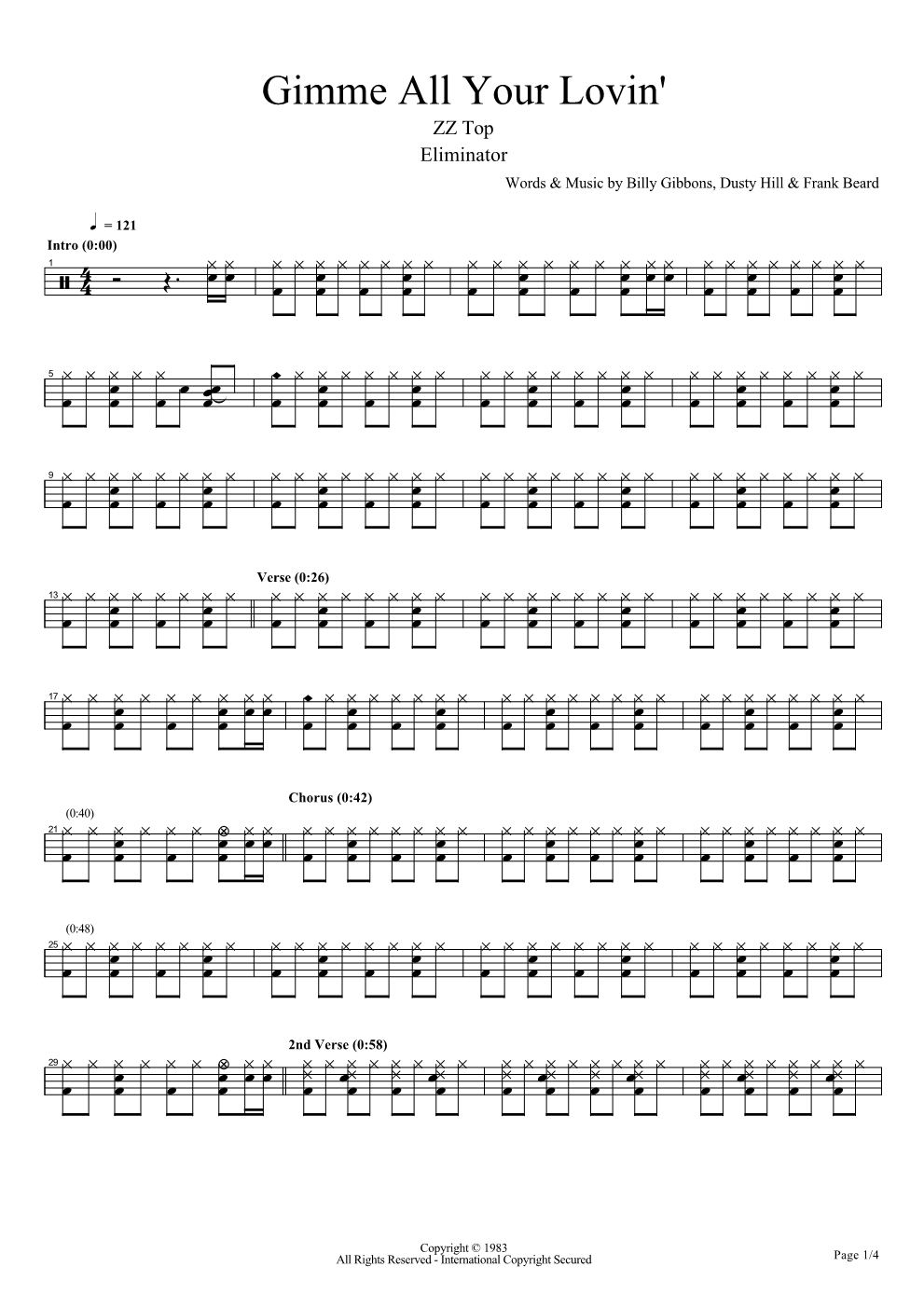 Gimme All Your Lovin' 鼓谱预览