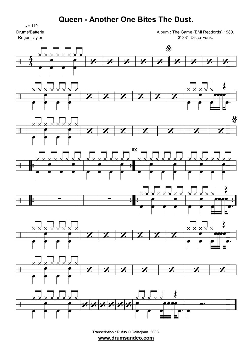 Another One Bites The Dust 鼓谱预览