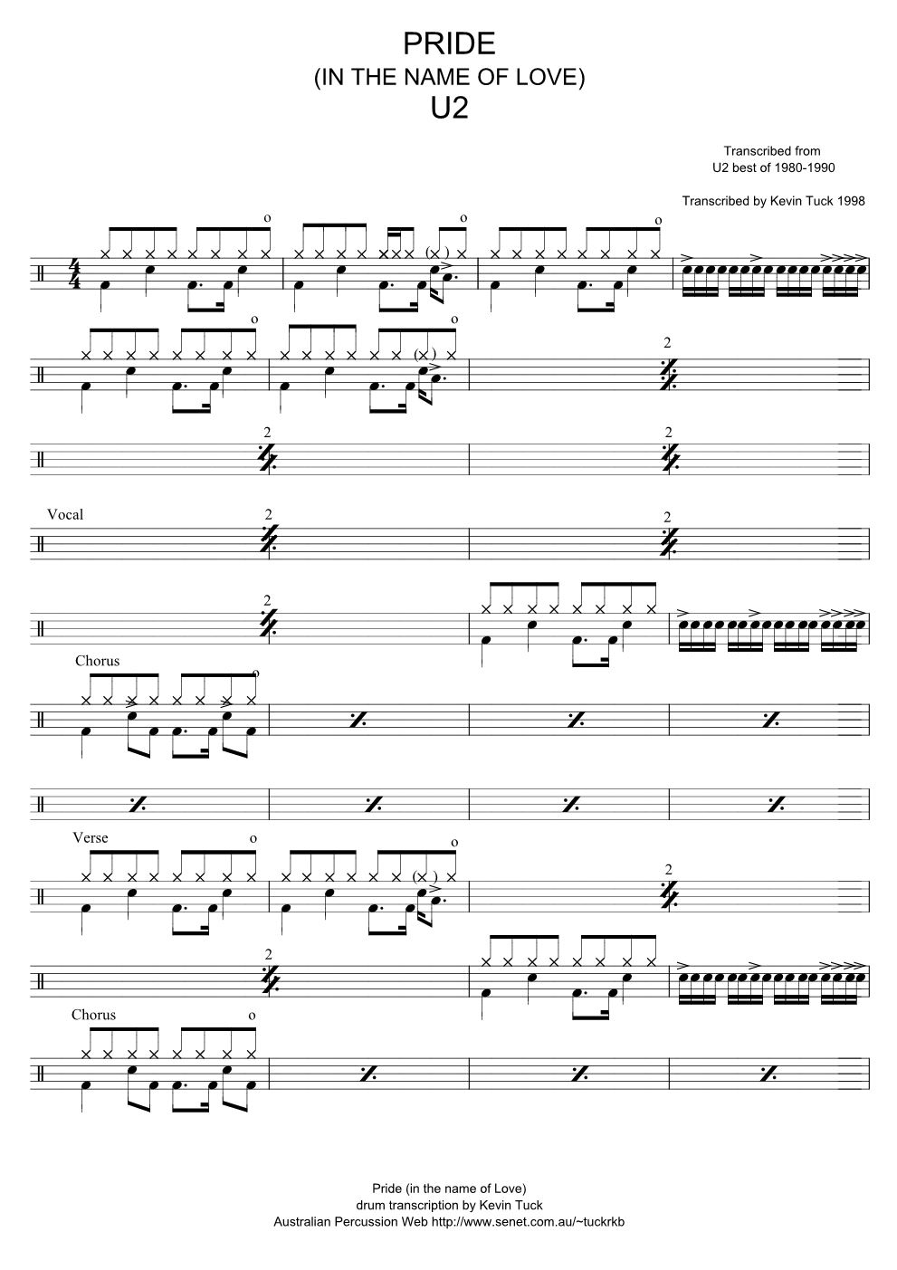 Pride in the name of love)k 鼓谱预览