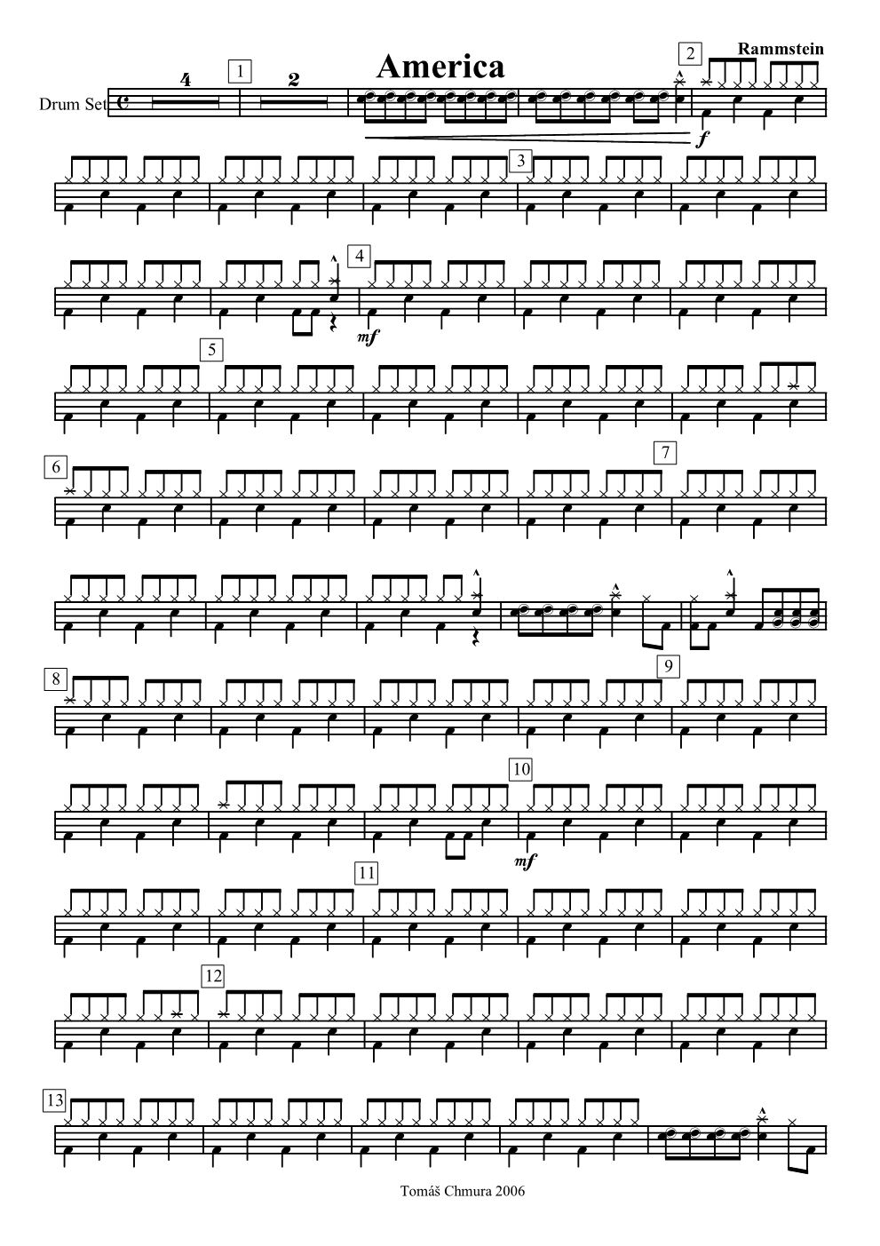 America 鼓谱预览