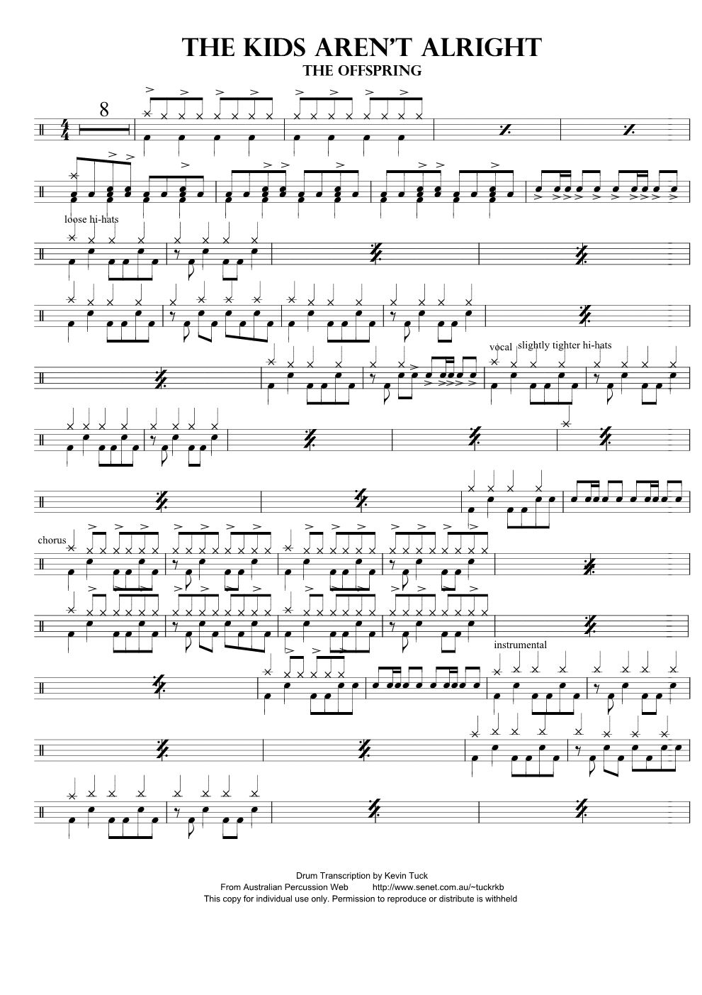 The Kids Aren't Alrightk 鼓谱预览