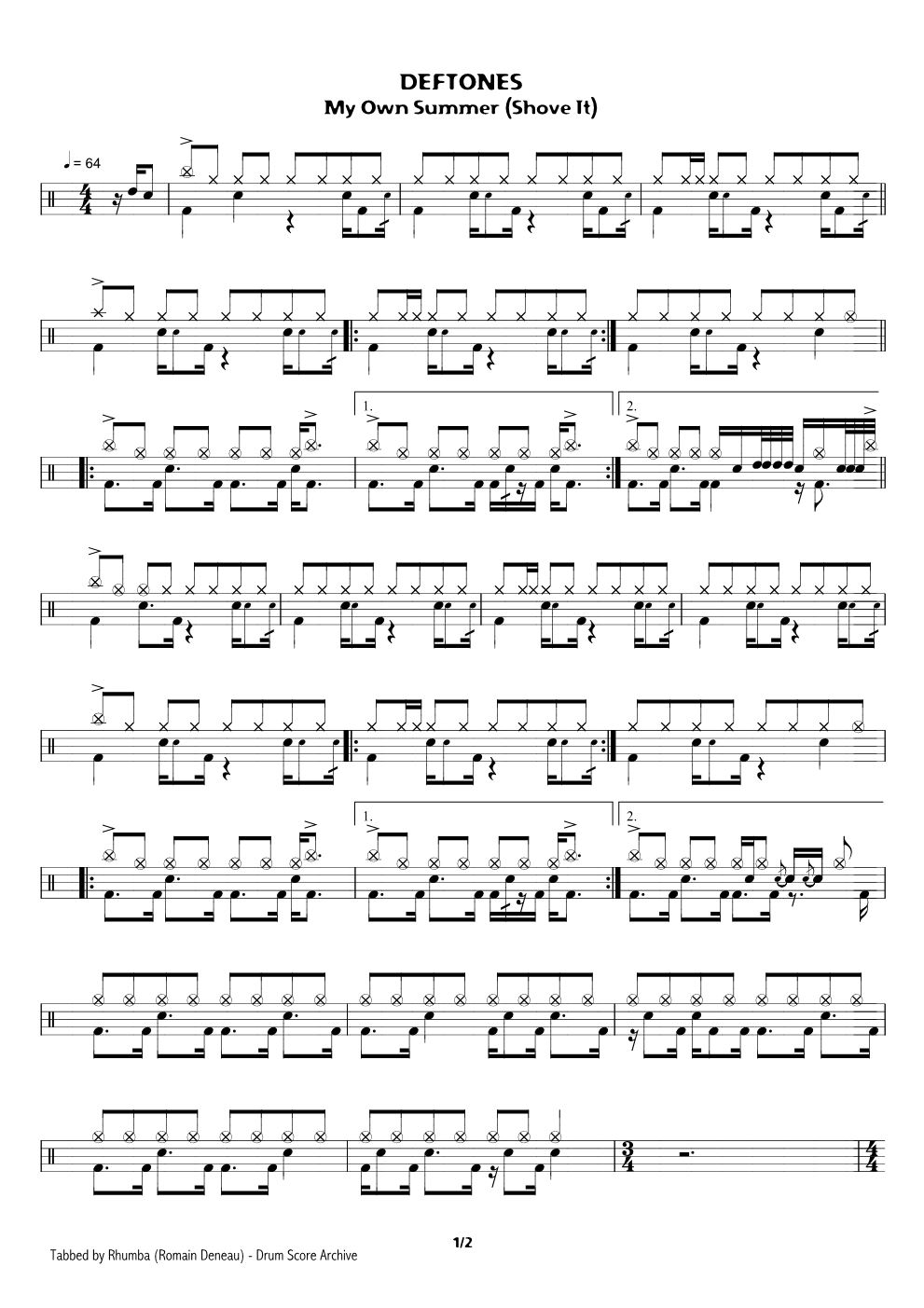 My Own Summer 鼓谱预览