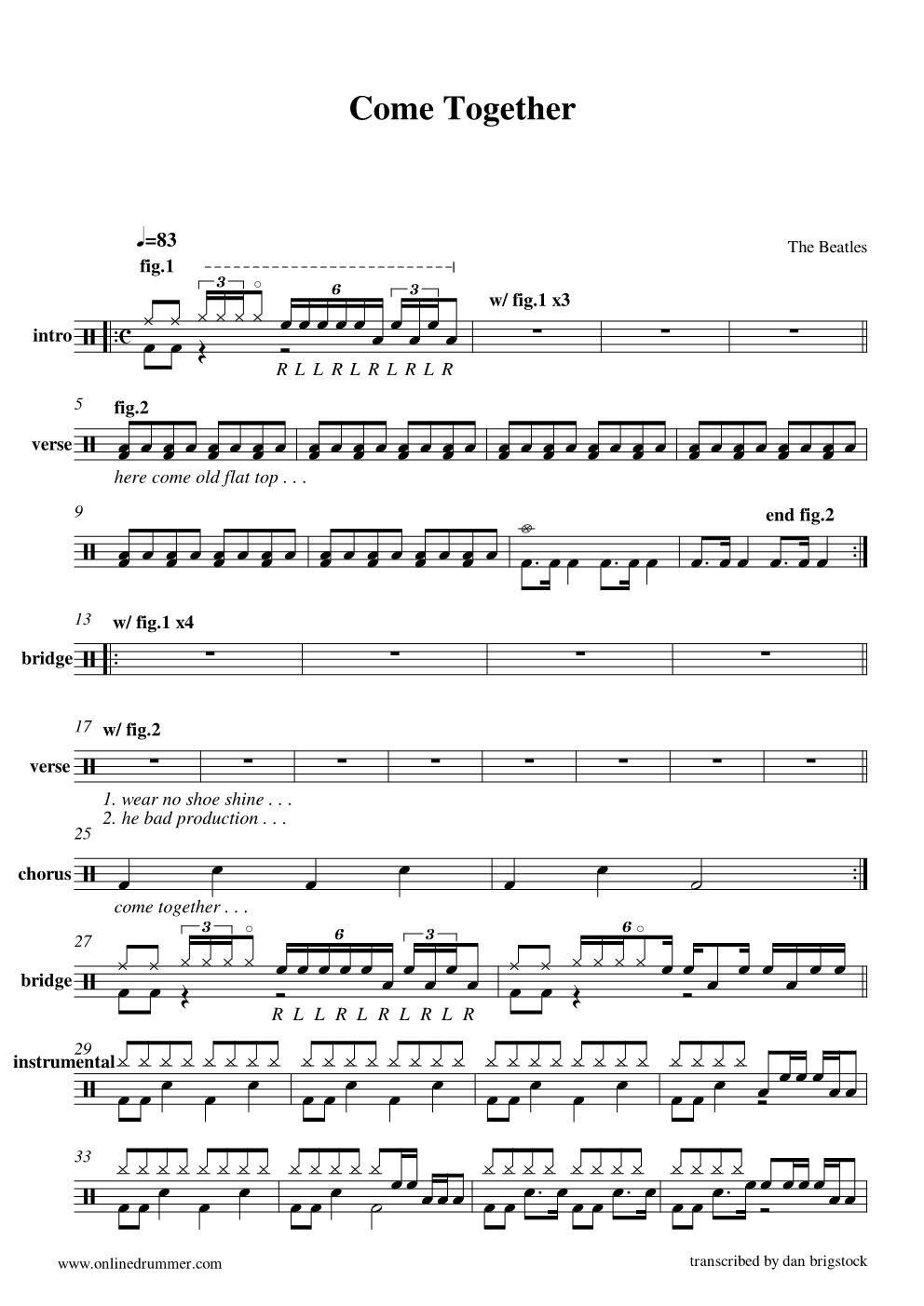 Come Together 鼓谱预览