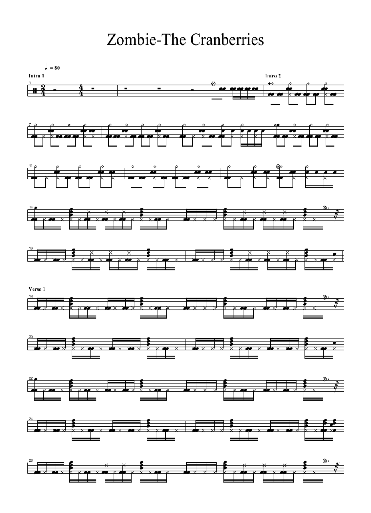 The Cranberries 鼓谱预览