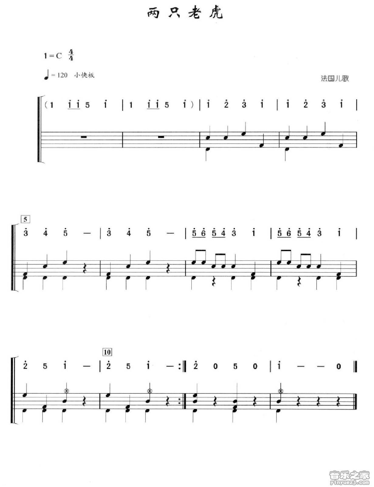 两只老虎 鼓谱预览