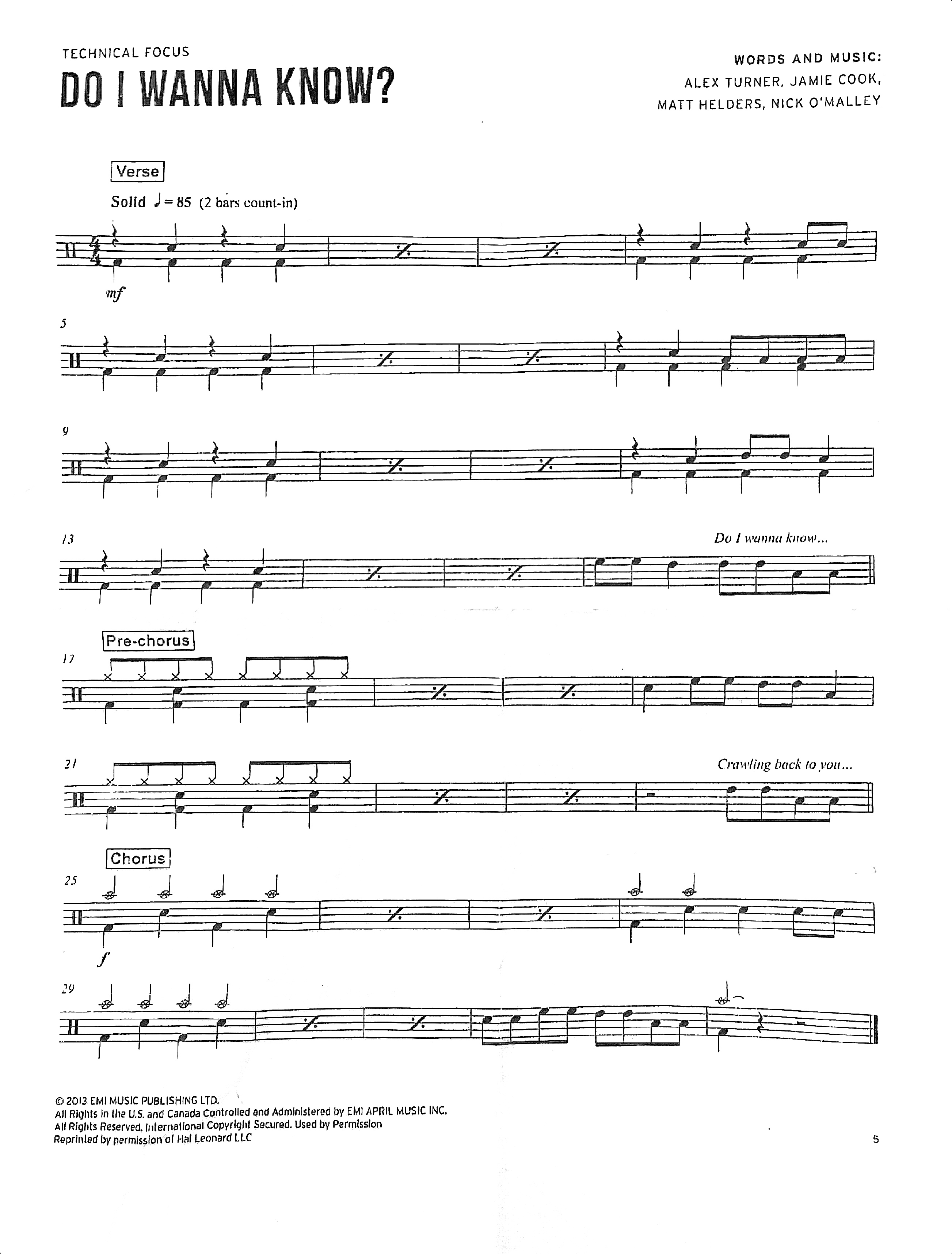 Do I Wanna Know 鼓谱预览