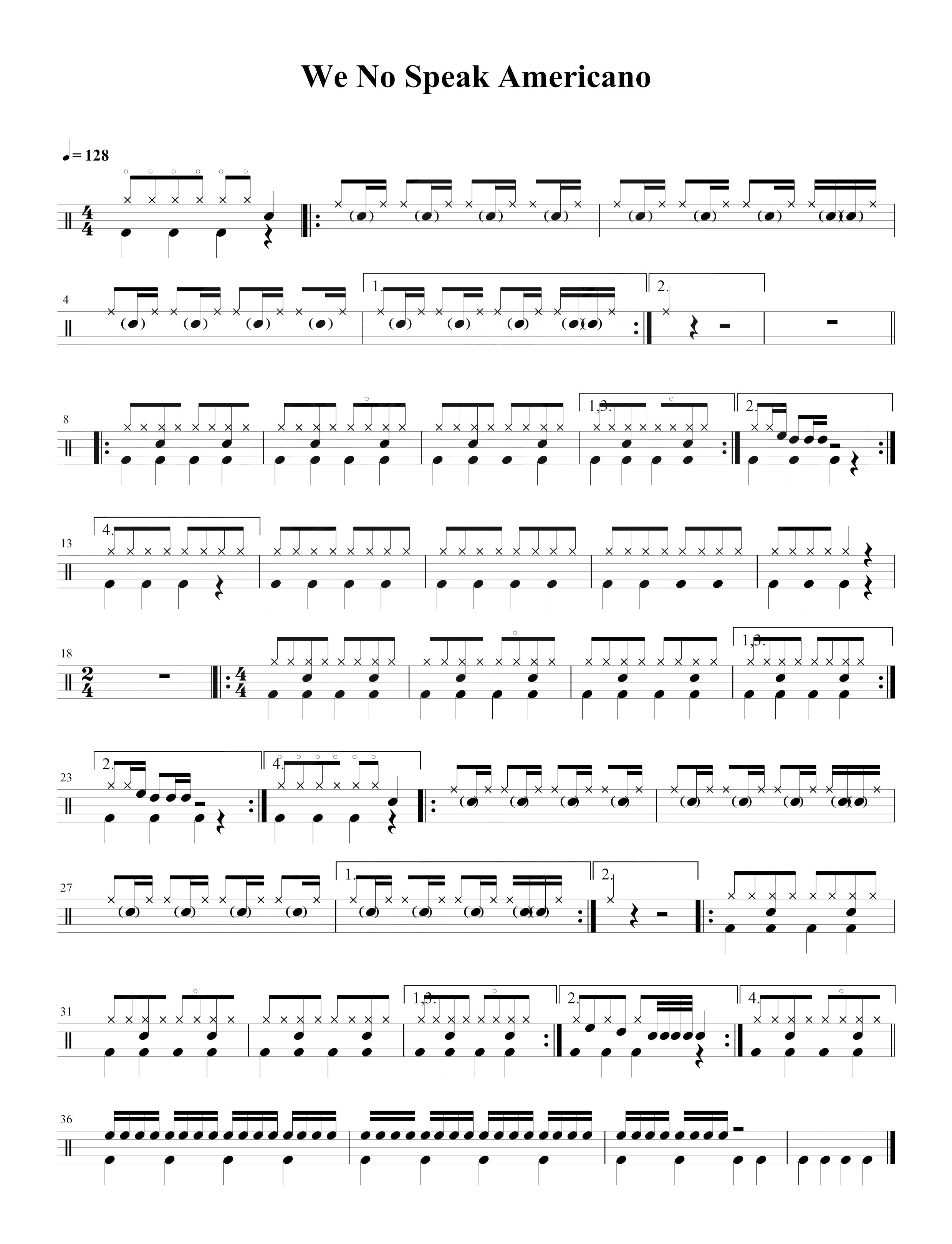 We No Speak Americano 鼓谱预览