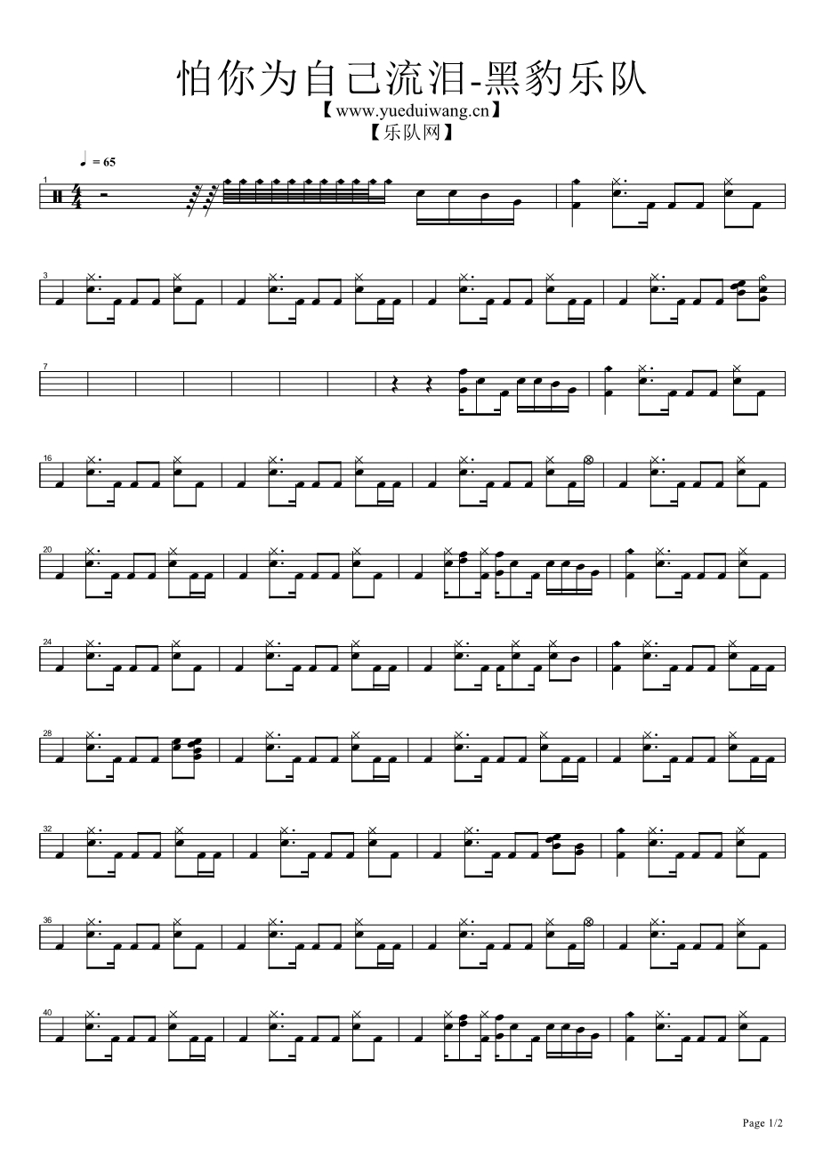 怕你为自己流泪 鼓谱预览