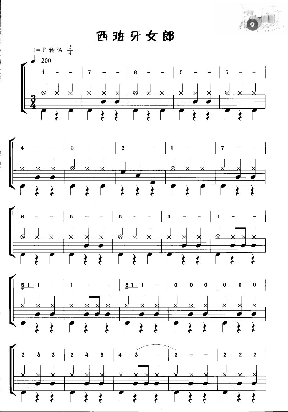 西班牙女郎 鼓谱预览