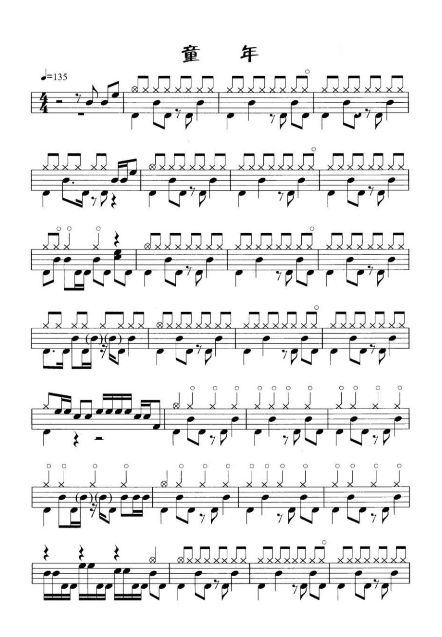 童年 鼓谱预览