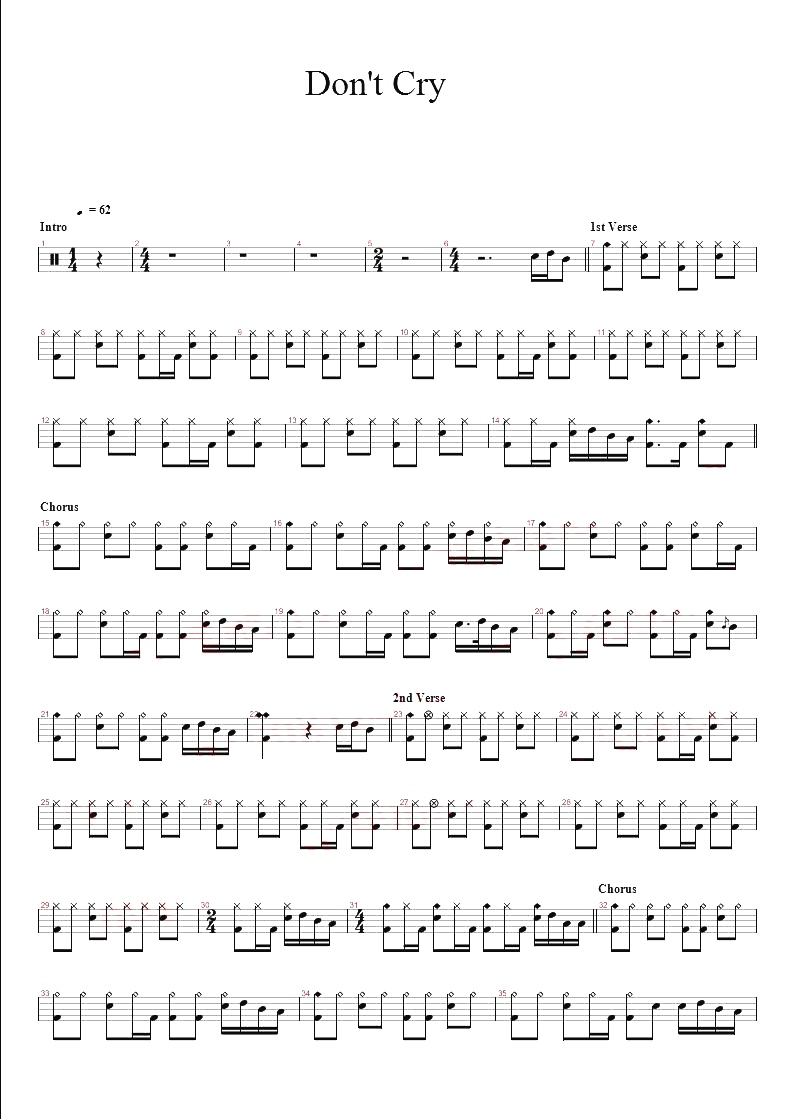 Don't Cry 鼓谱预览