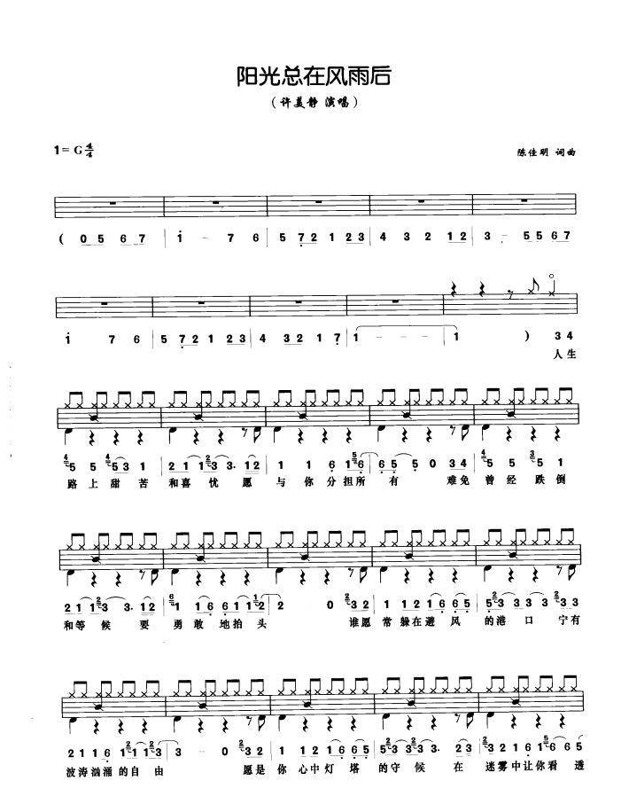 阳光总在风雨后 鼓谱预览