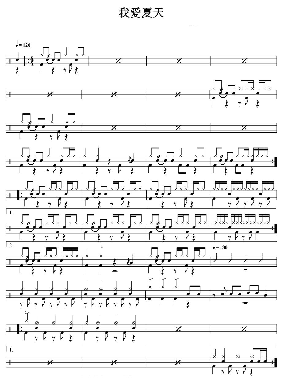 我爱夏天 鼓谱预览