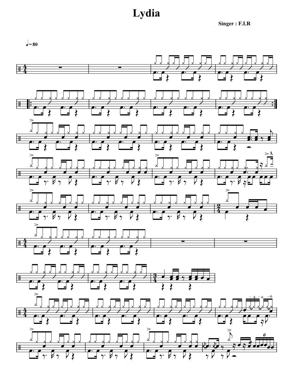 Lydia 鼓谱预览